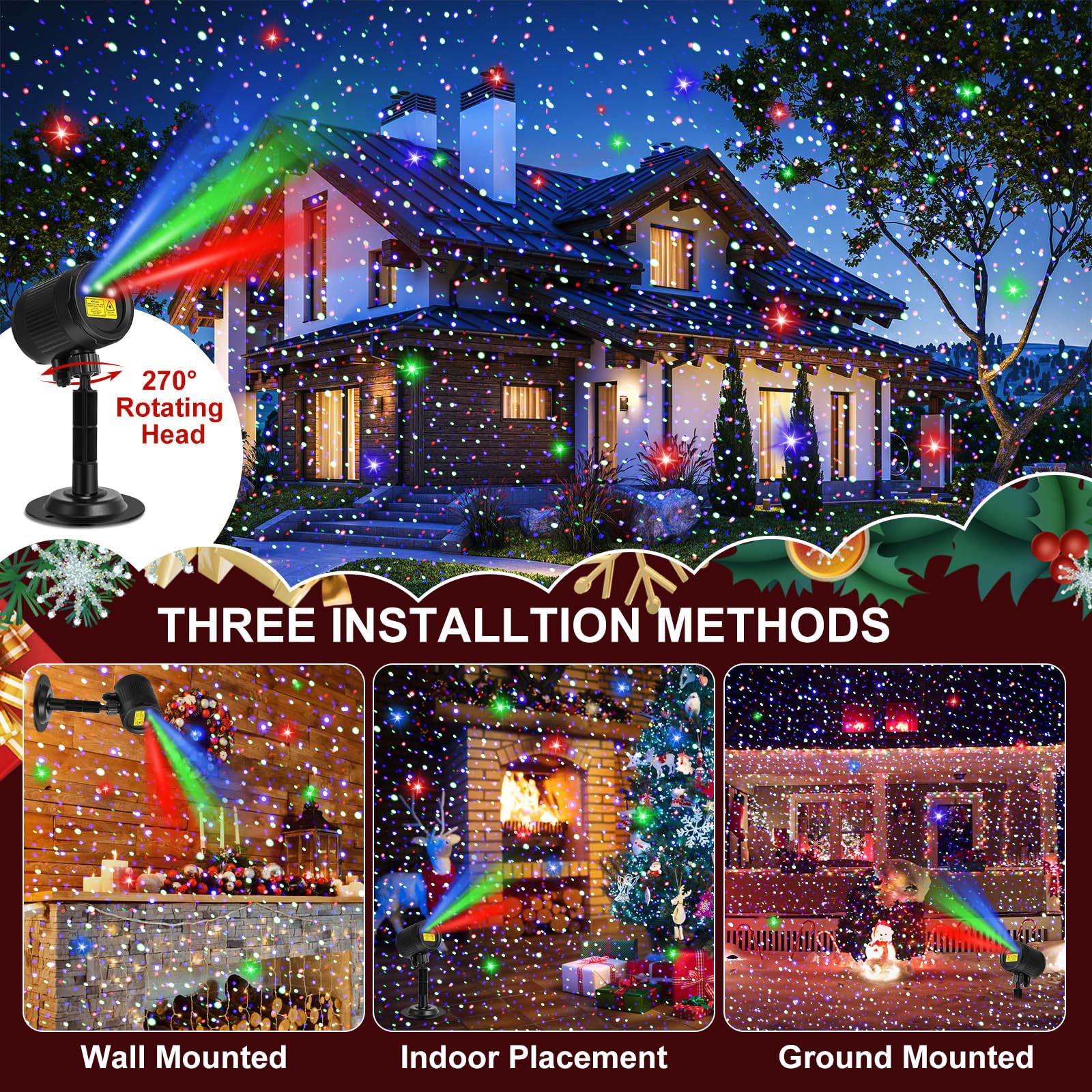Honoson 1 Pcs Christmas Laser Projector Lights Outdoor Rgb Laser Light With Remote Waterproof Motion Xmas Holiday Projector Gard