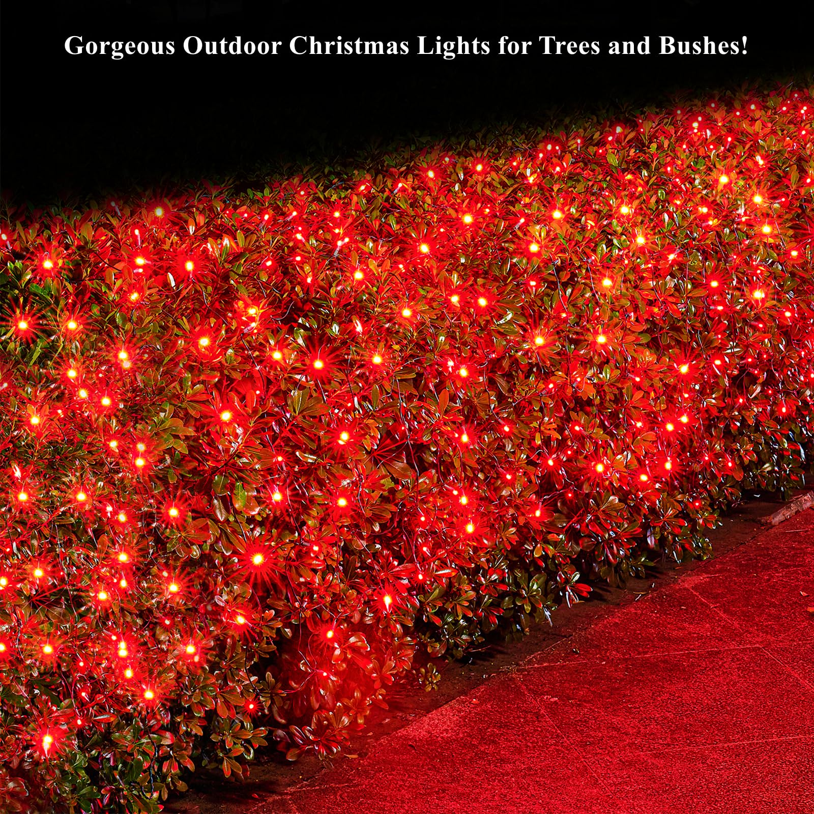 Dirnun Led Christmas Net Lights - Red Outdoor/Indoor Fairy Mesh Net Lights, 160Led, 5Ftx7Ft, Waterproof For Christmas Party, Yar