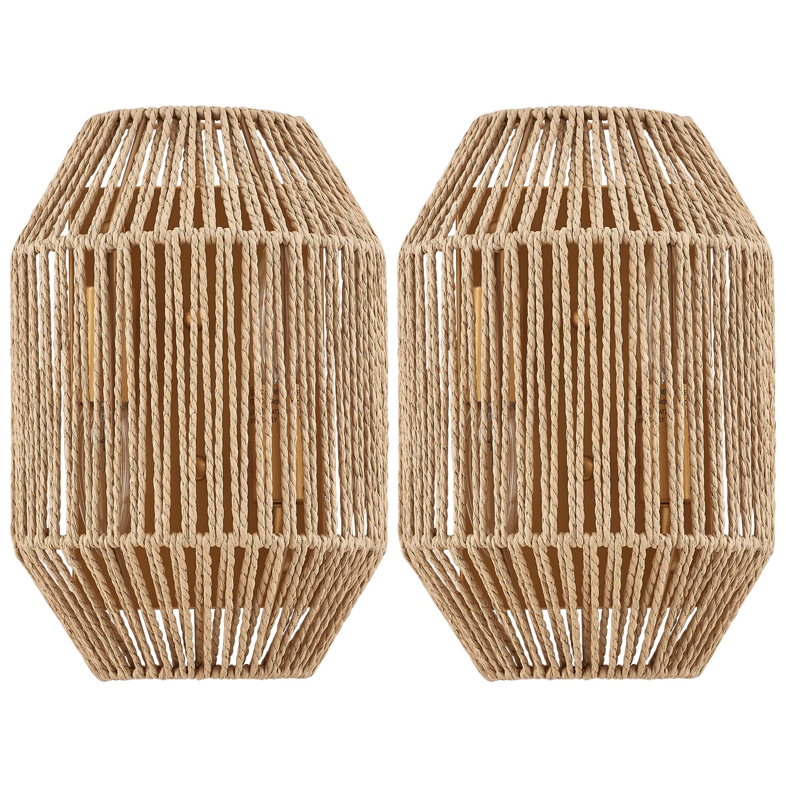 Mhytogn Natural Rattan Wall Sconce Set Of 2, With Boho Woven Wicker Shade Antique Brass Brush Paint Finish For Vanity Stairway F
