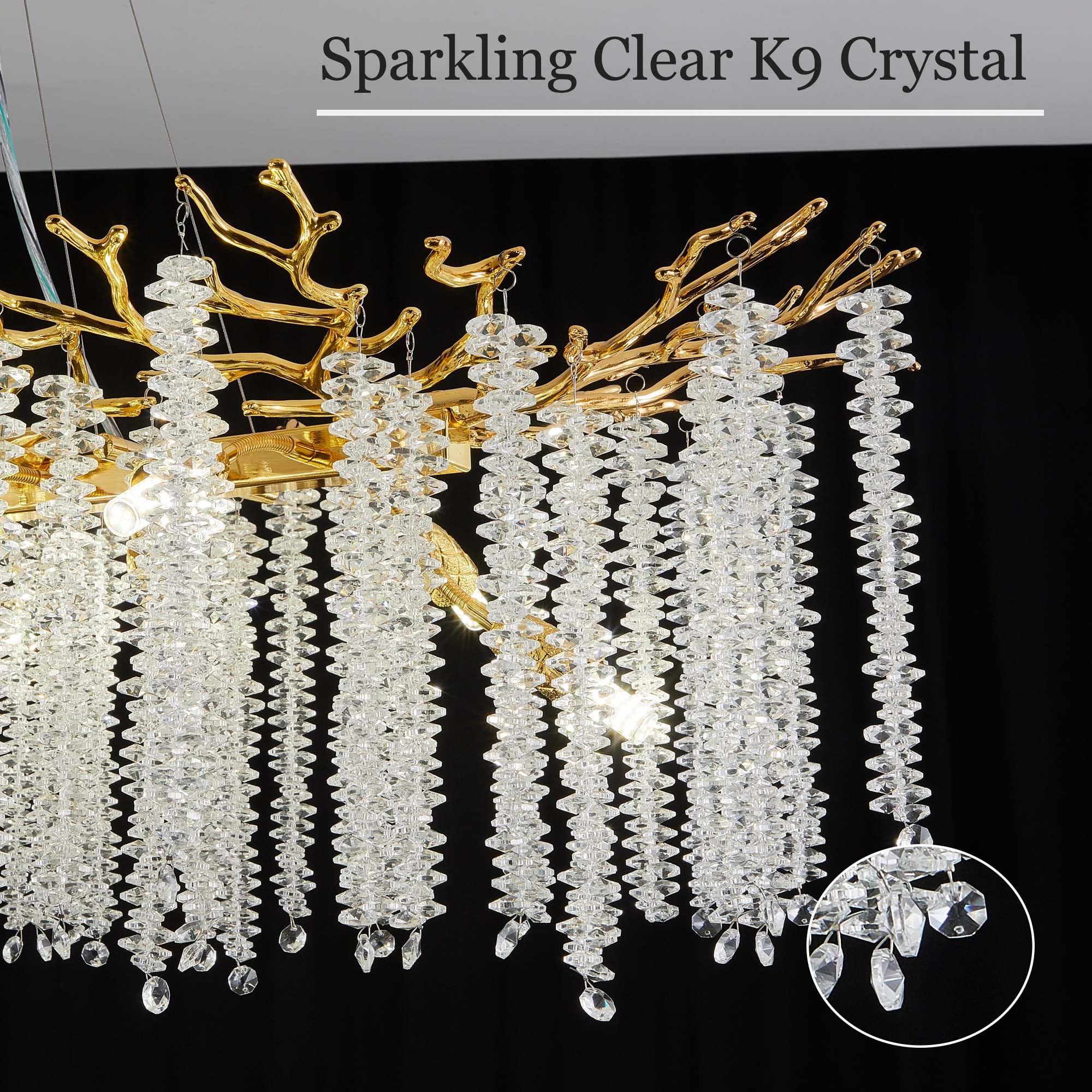 Upfelw Modern Crystal Tree Branch Chandelier, Gold 14-Light Art Deco Lighting Fixture, 47.3'' for Dining Room, Kitchen Island, Model UBC-G120-0428