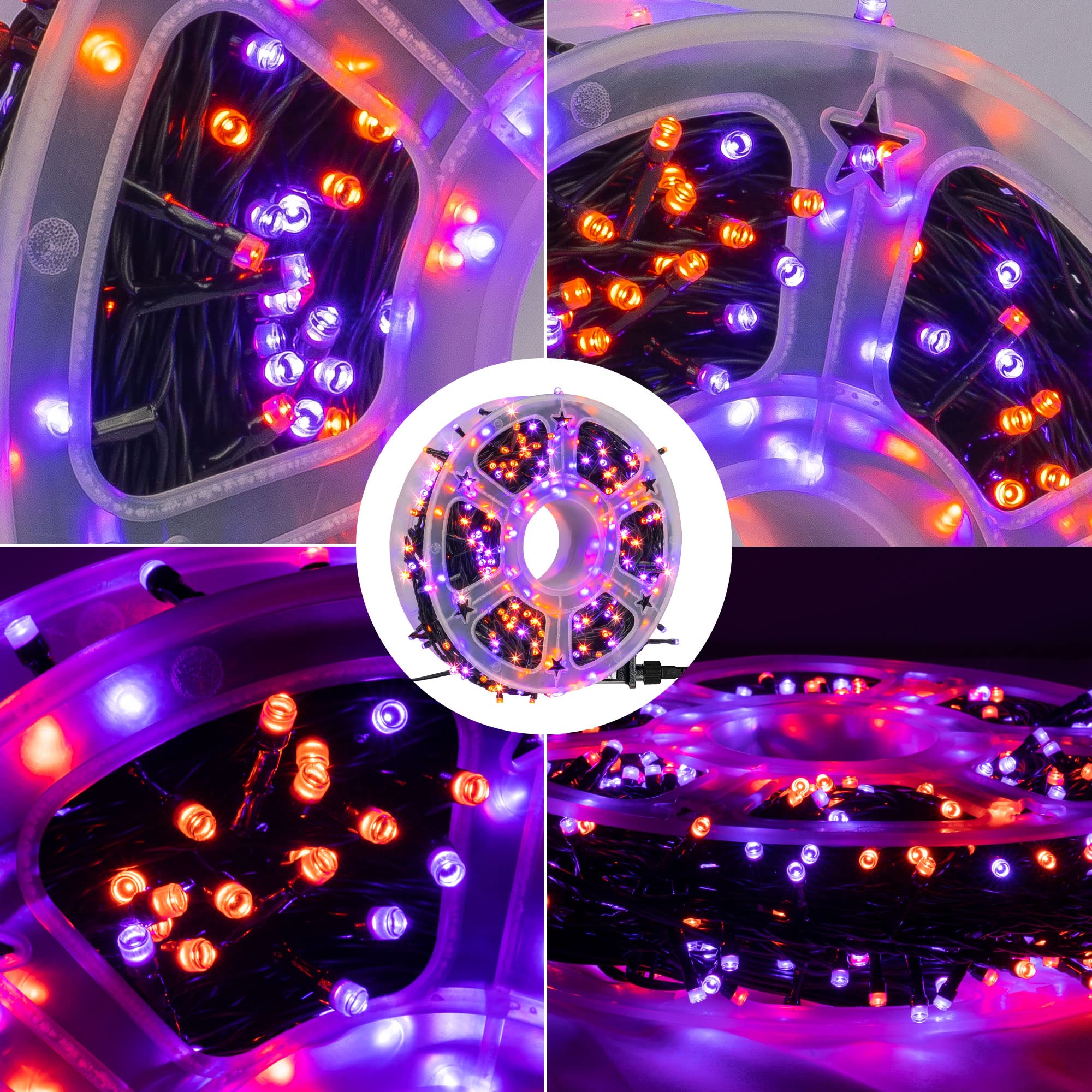 FUNPENY 500 LED Halloween Christmas Lights, Waterproof, 8 Modes, Purple & Orange, Model HB-500CO