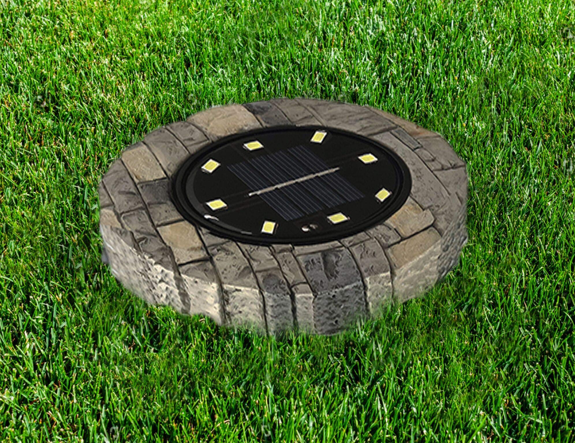 Bell+Howell 8-Bulb Camouflaged Led Disk Lights - Auto On/Off Outdoor Lighting, Tan