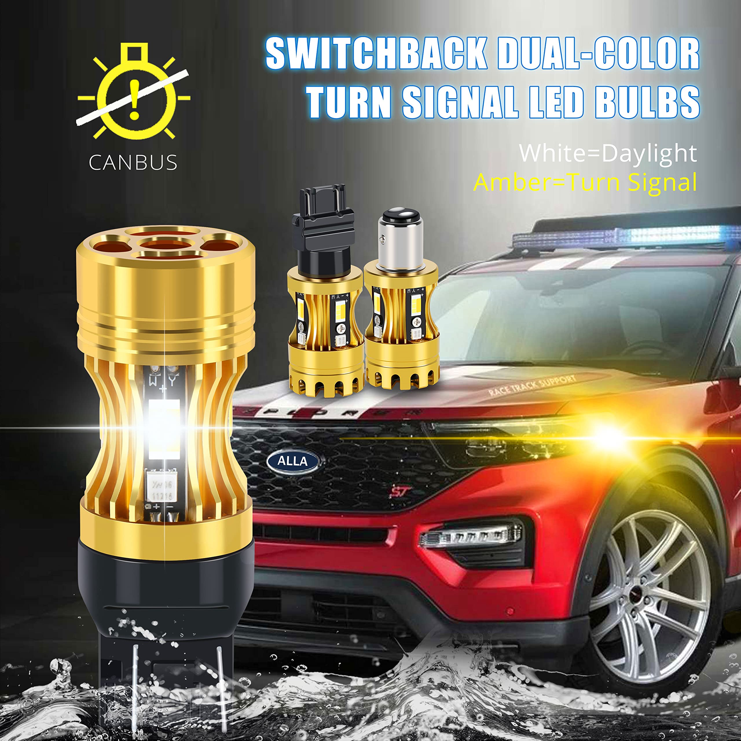 Alla Lighting 3457 4157 3157 Switchback Led Bulbs, Dual-Color Amber Yellow Turn Signal Lights/6000K White Parking Light/Drl 3157