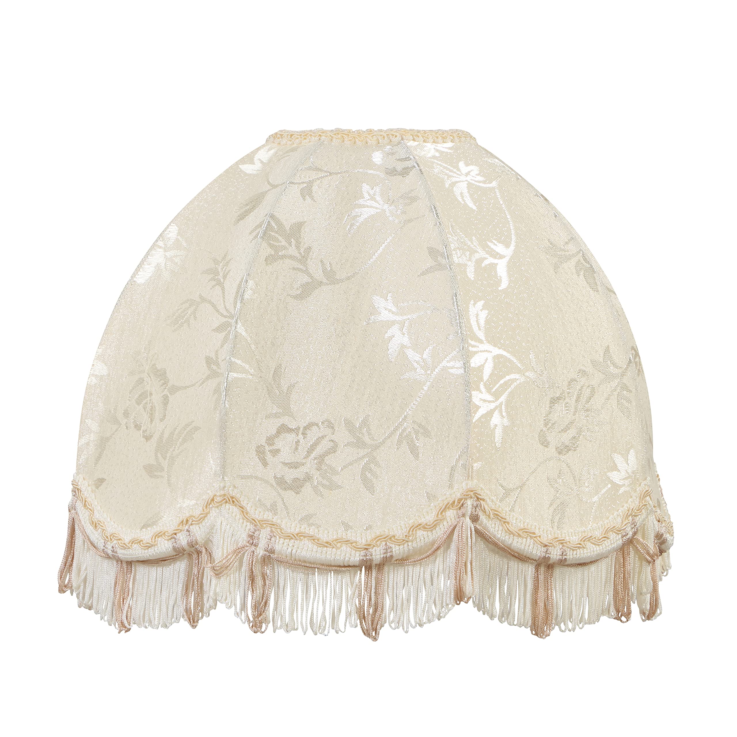 Aspen Creative 34503, Handsewn Scallop Dome Ivory Spider Shade, Jacquard Textured Fabric with Fringe, 4&quot; Top x 13&quot; Bottom x 10&quot; Slant