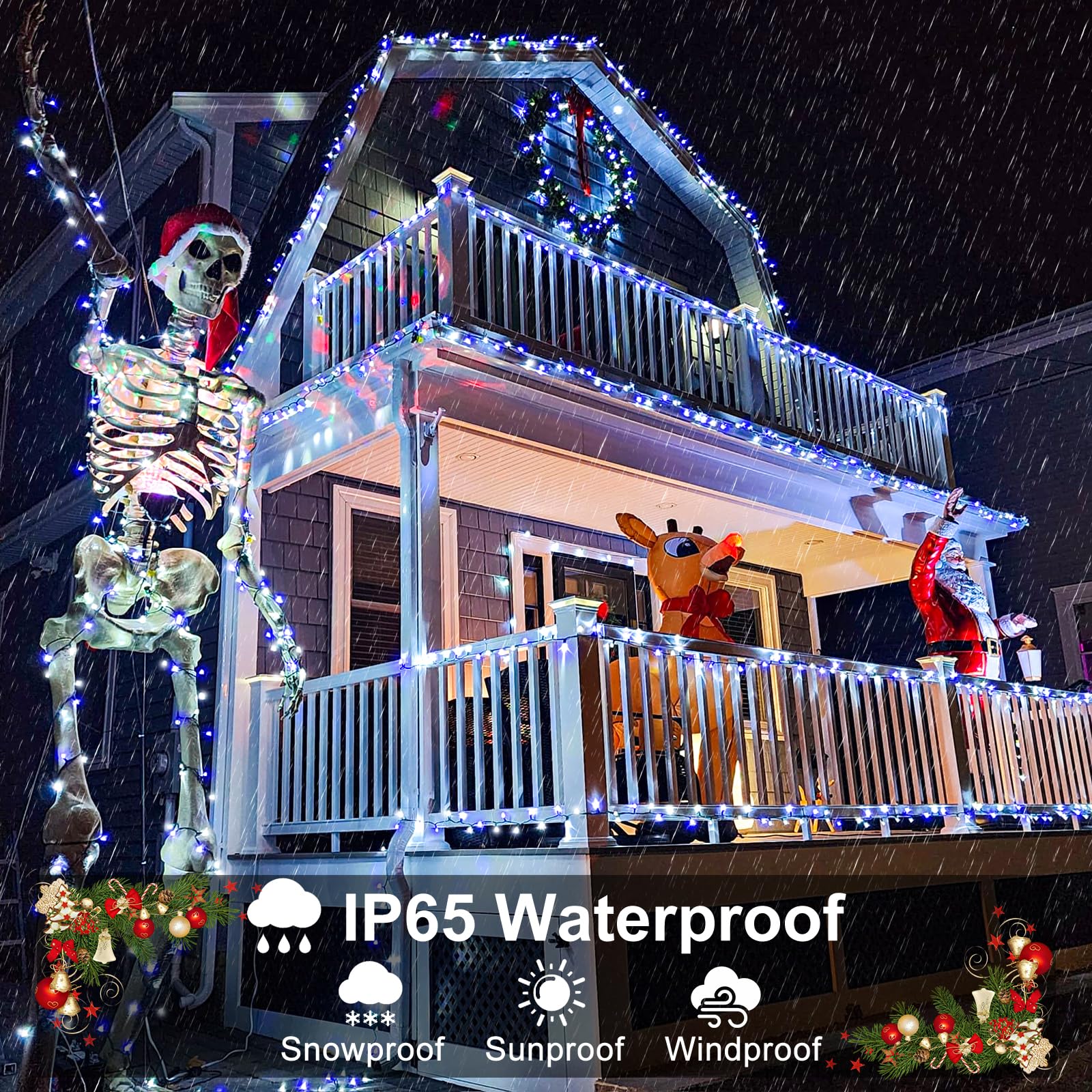 Christmas Lights Outdoor, 66Ft 200 Led Christmas Tree Lights With 8 Modes Waterproof, Green Wire Plug In String Lights For Indoo