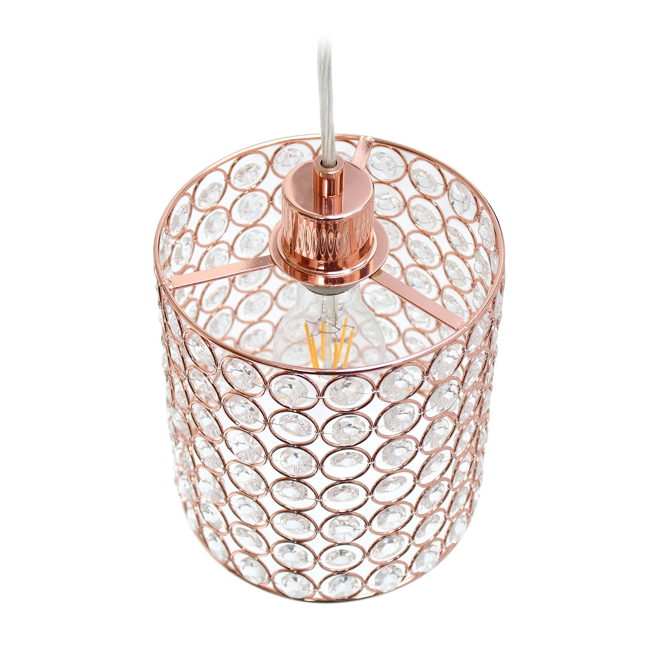 Elegant Designs PT1001-RGD Crystal Pendant Light, Rose Gold, 6.75in x 6.75in x 7.25in