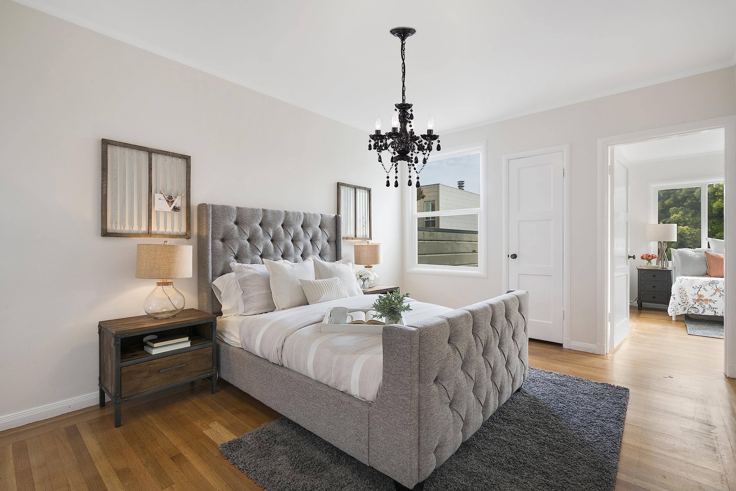 Lalula Black Mini Crystal Chandelier 4-Light Modern Pendant Light Fixture