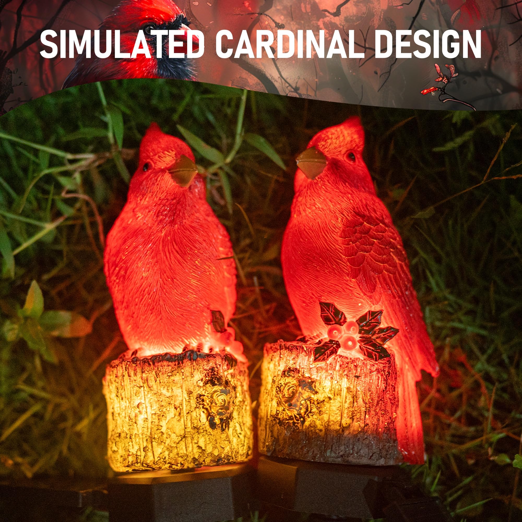Dazzle Bright 2 Pack 22.5 In Cardinal Bird Solar Lights, Red Bird Solar Powered Lights Cardinal Garden Stake Light For Christmas