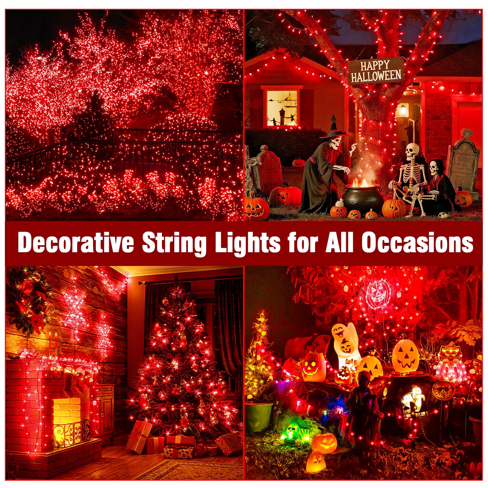 Nisocy 200 Led Red String Lights With Green Wire  Waterproof Christmas Tree Fairy Lights With 8 Modes  Indoor Outdoor Decorative Lighting For Holiday  Party  Garden  Patio(66Ft)