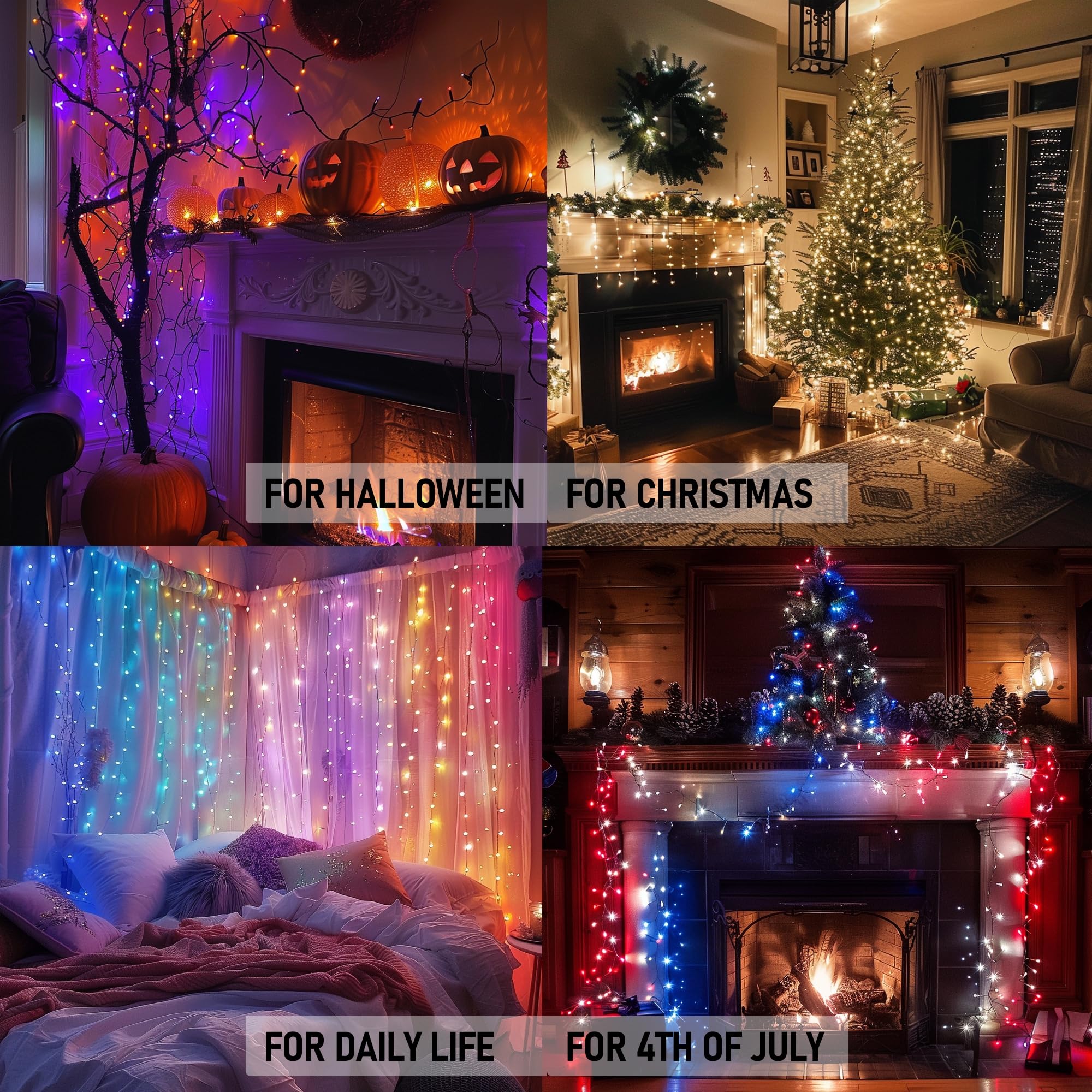 Dazzle Bright 98FT 300 LED RGB Color Changing Smart Christmas String Lights with Remote & App Control for Indoor Outdoor Decor