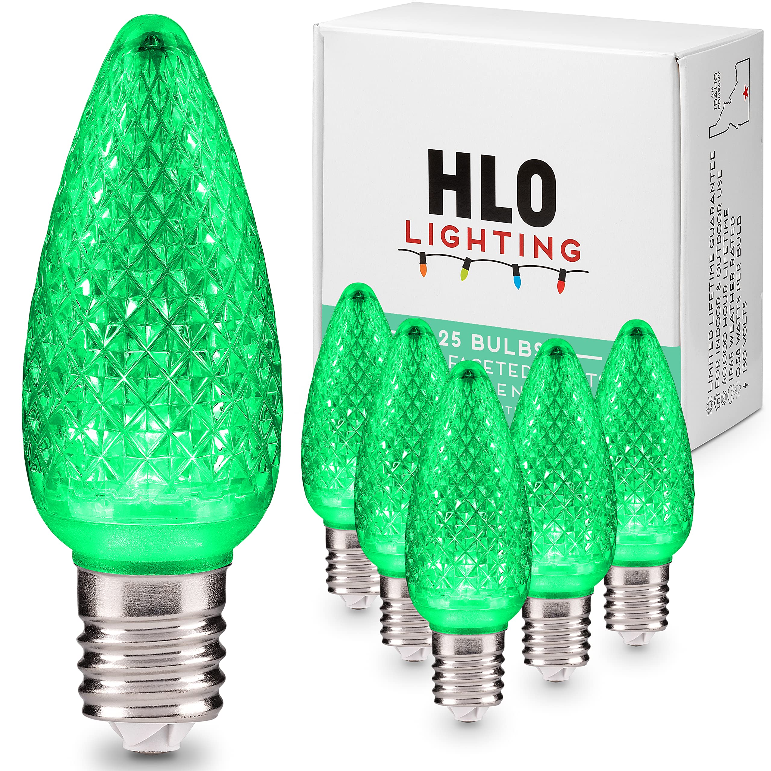 Hlo Lighting Set Of 25 Green C9 Christmas Lights | Faceted C9 Led Christmas Light Bulbs For Indoor & Outdoor Use | Durable C9 Le