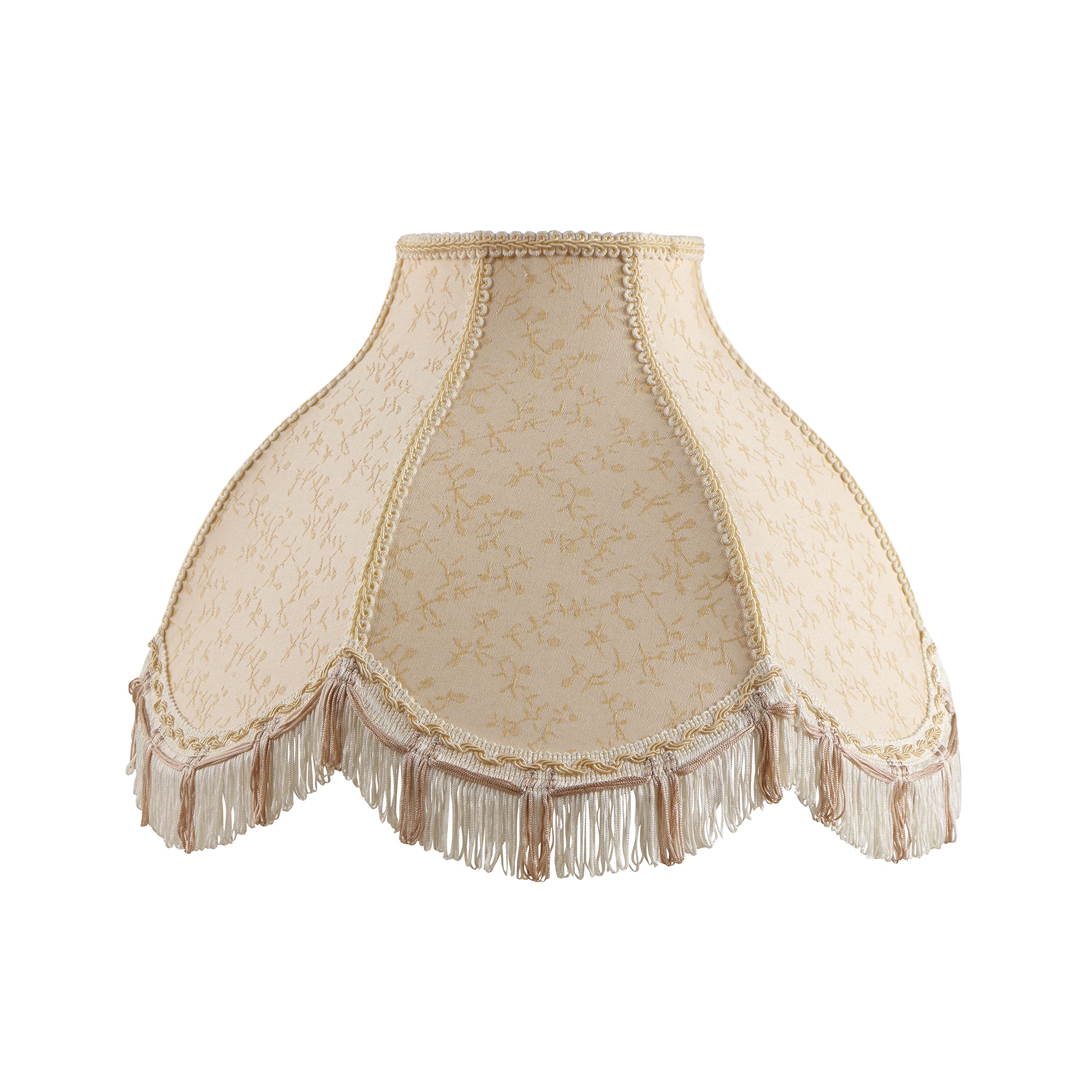 Aspen Creative 30624, Handsewn Scallop Dome Traditional Spider Fringe Lamp Shade/Butter Cream Jacquard Fabric, 6&quot; Top x 17&quot; Bottom x 12&quot; Slant