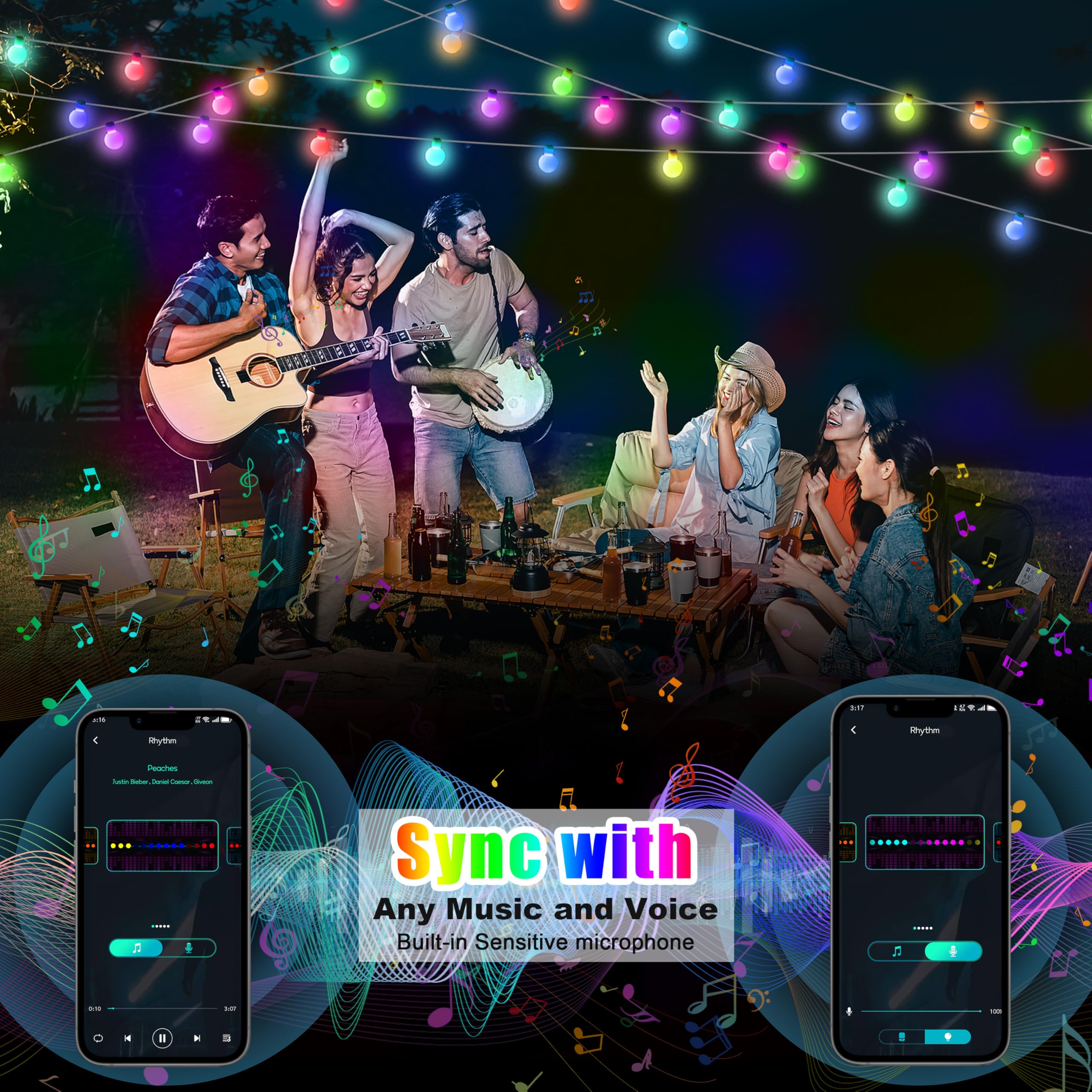 OMIKA Smart Color Changing String Lights, 29.5ft, 60LED, USB Powered, APP Remote, Music Sync, Globe Fairy Lights for Indoor/Outdoor Decor