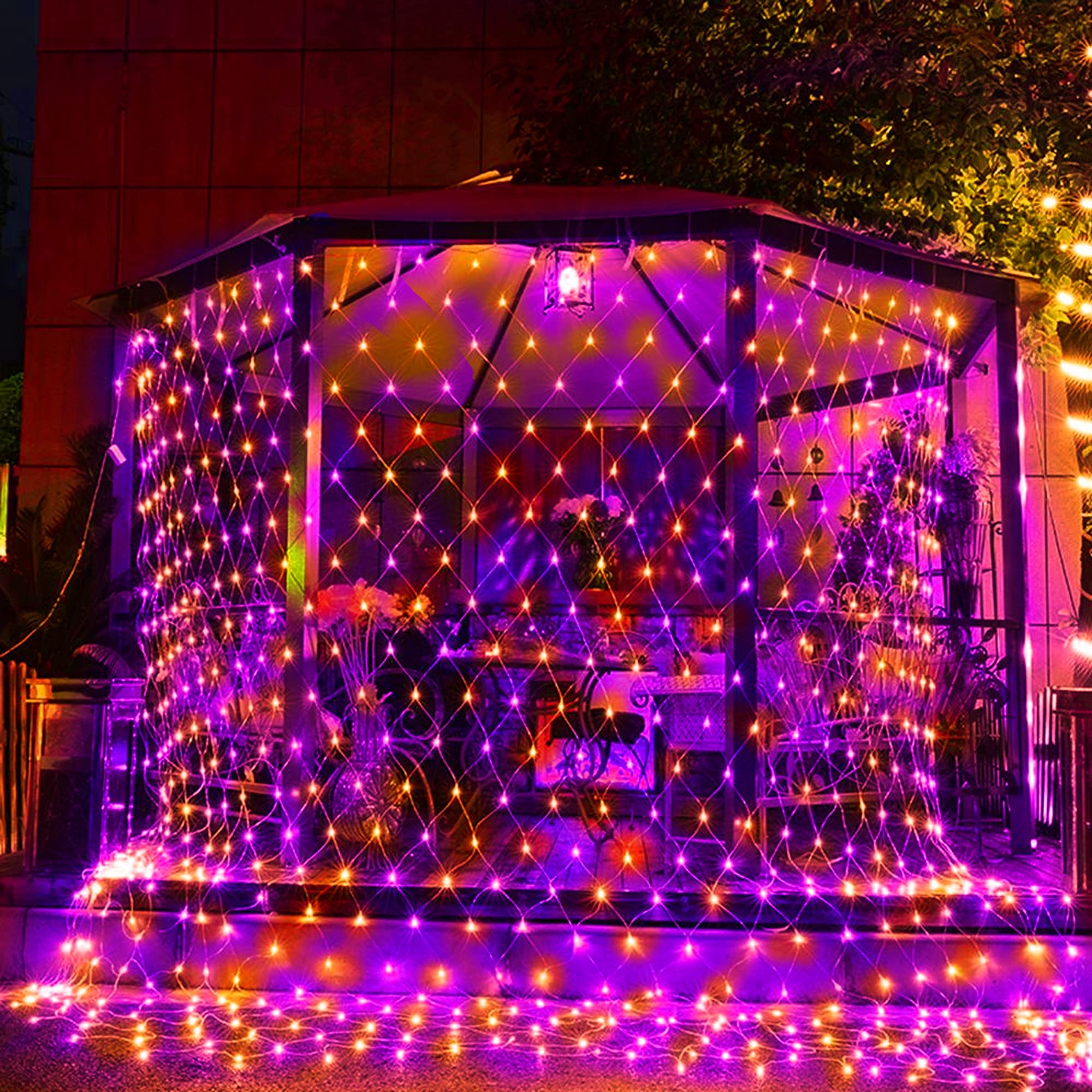Funpeny Halloween 360 Led Net Lights, 12Ft X 5Ft, Waterproof, 8 Modes, Purple Orange Decor
