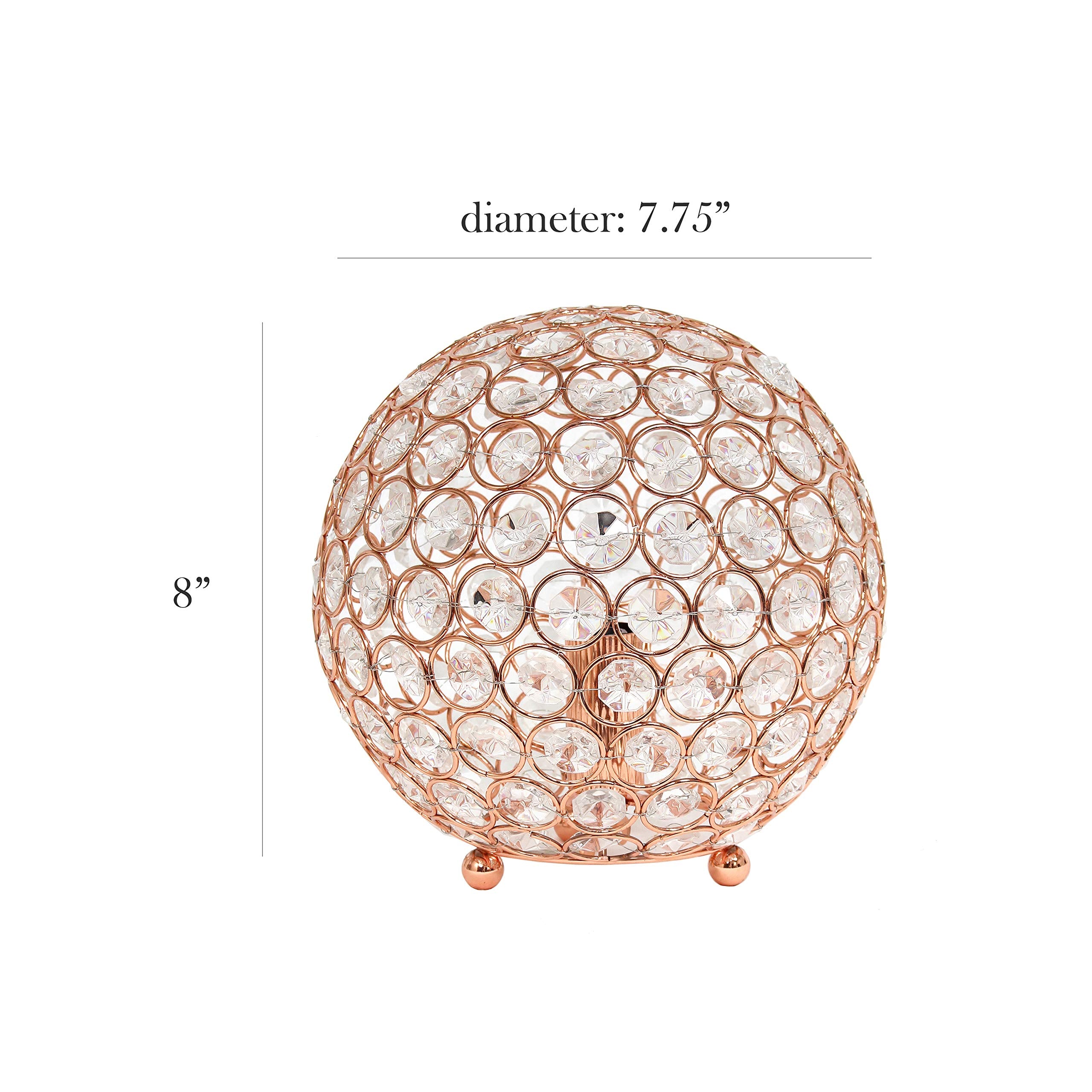 Elegant Designs Table Lamp, 8in Crystal Ball Sequin, Rose Gold, Model LT1026-RGD, Accent Lighting for Living Room Decor
