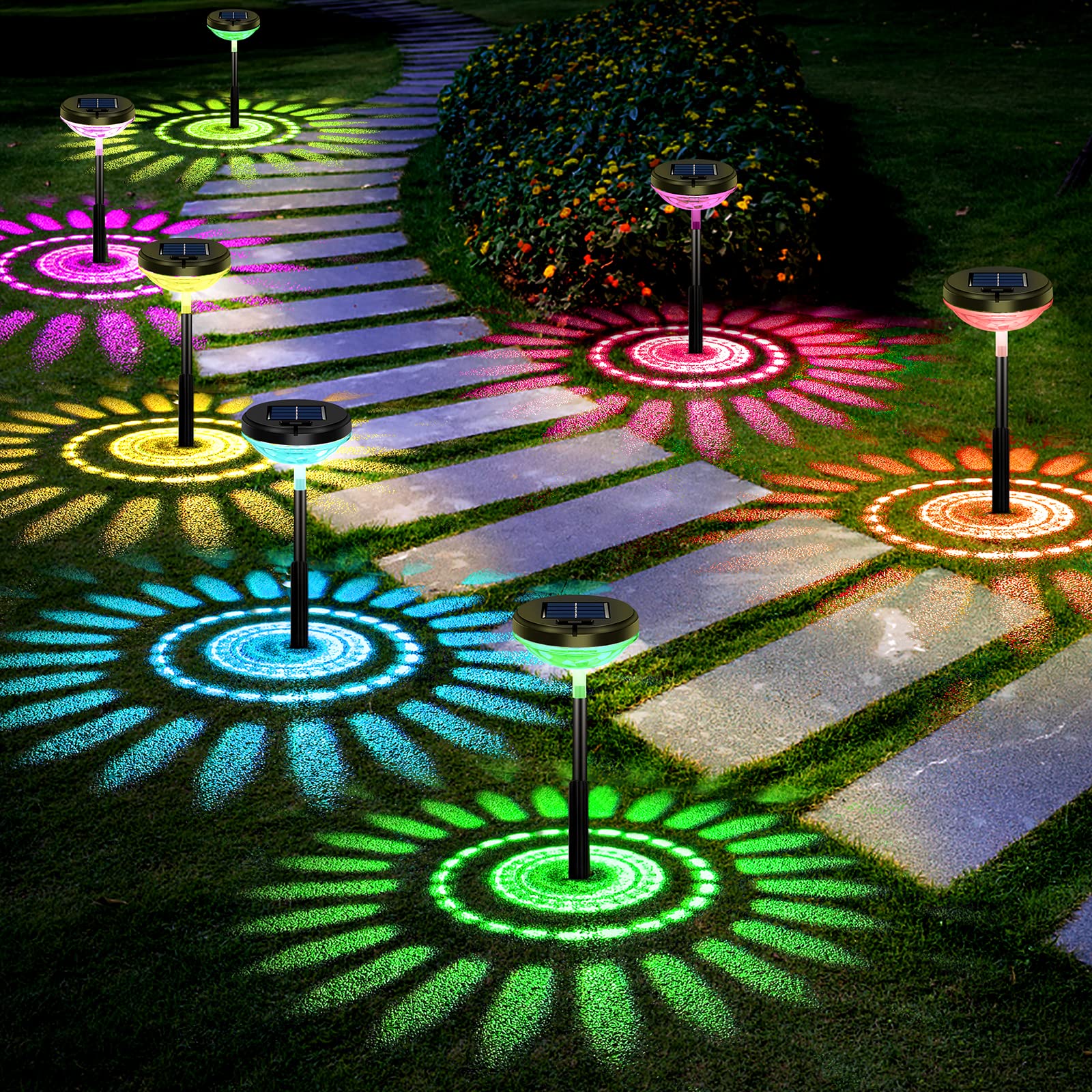 Nupostai Solar Pathway Lights 8 Pack, Color Changing & Warm White, IP67 Waterproof, Black, Outdoor Garden Decorative Lighting