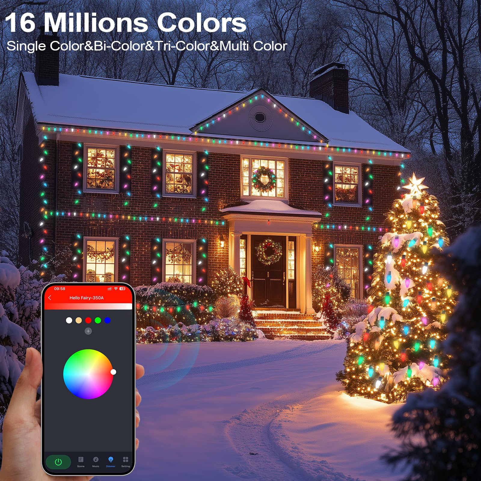 Gemce Smart C9 RGB String Lights, 33FT 50 LEDs, APP/Remote Control, DIY Modes, Music Sync, Holiday Decoration