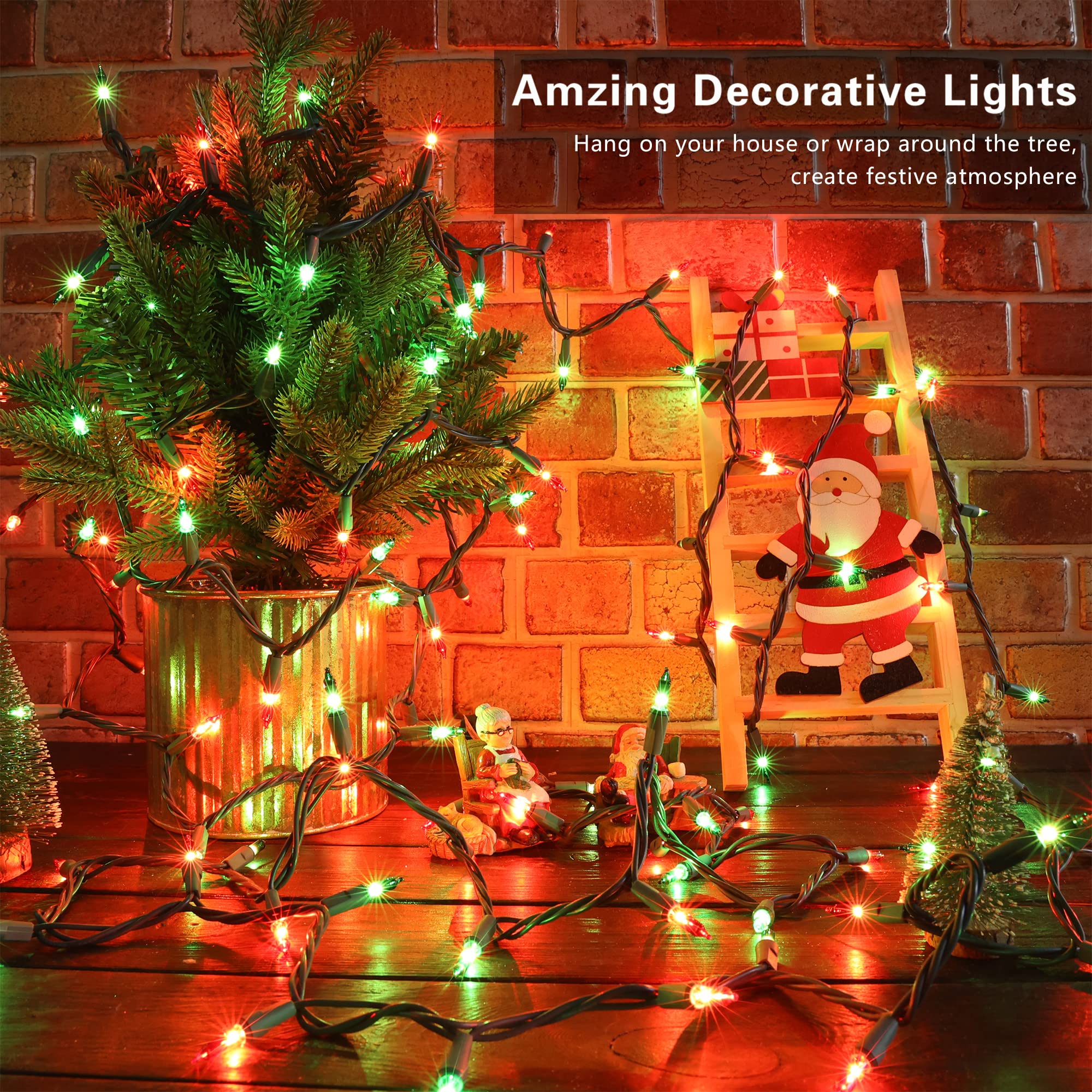 Odeetronic Red & Green Christmas String Lights, 21.63Ft 100 Count Incandescent String Lights Connectable, Ul Certified Christmas Mini Lights, Green Wire Tree Lights For Indoor Outdoor Party Yard Decor