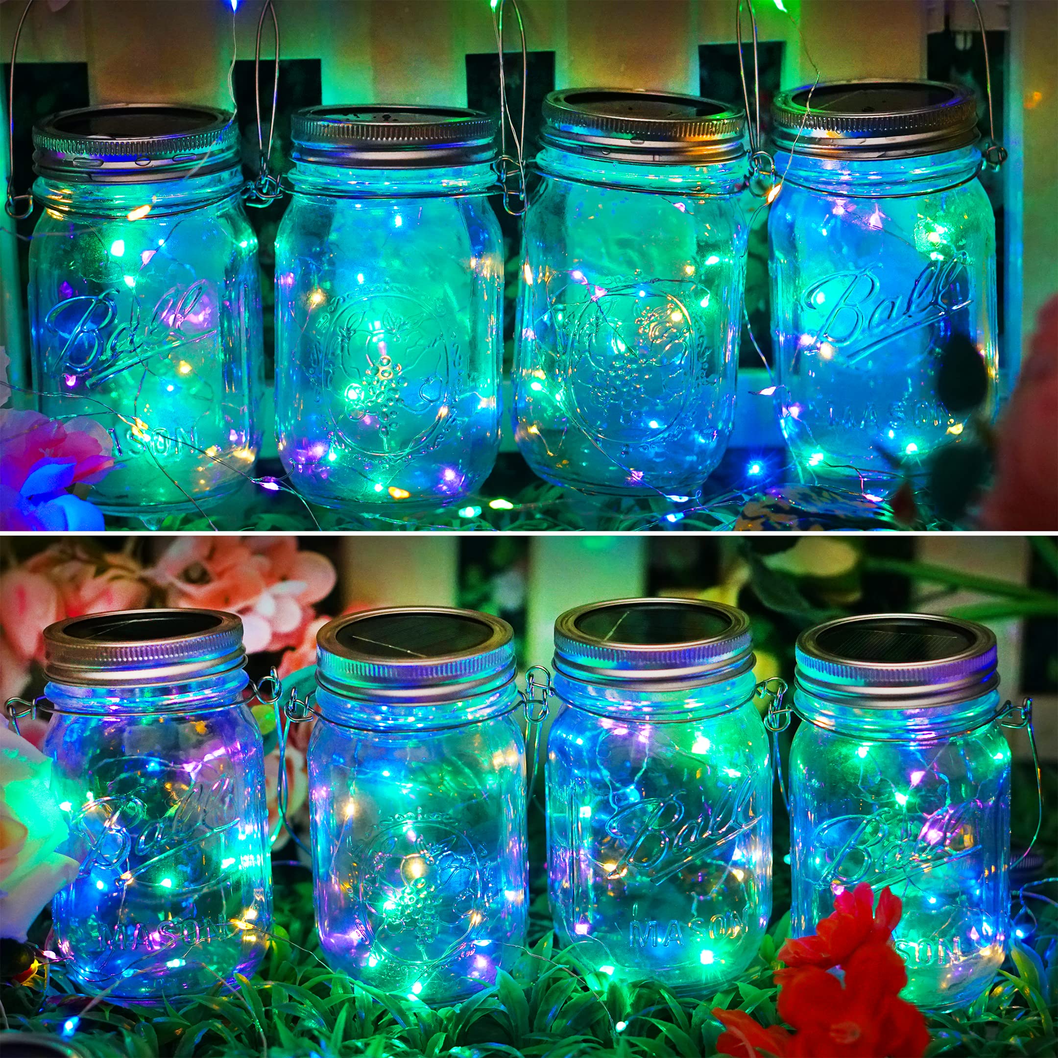 Sunkite 8 Pack Solar Mason Jar Lights, 15 Led Waterproof Fairy String Lights - Multicolor
