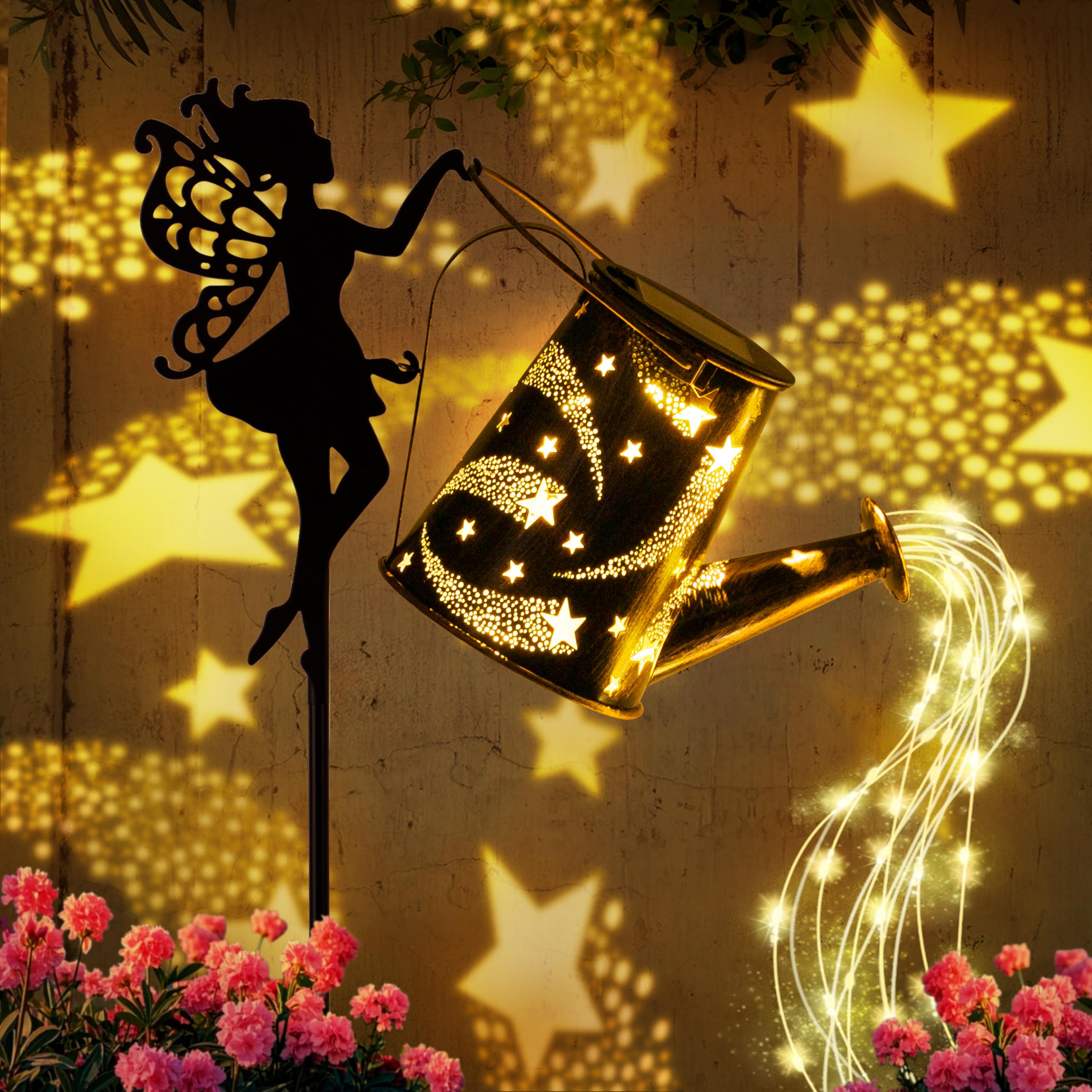 Solar Lights Outdoor, Solar Watering Can Light, Solar Garden Lights Waterproof Metal Hanging Lantern, Fairy Garden Decor for Out