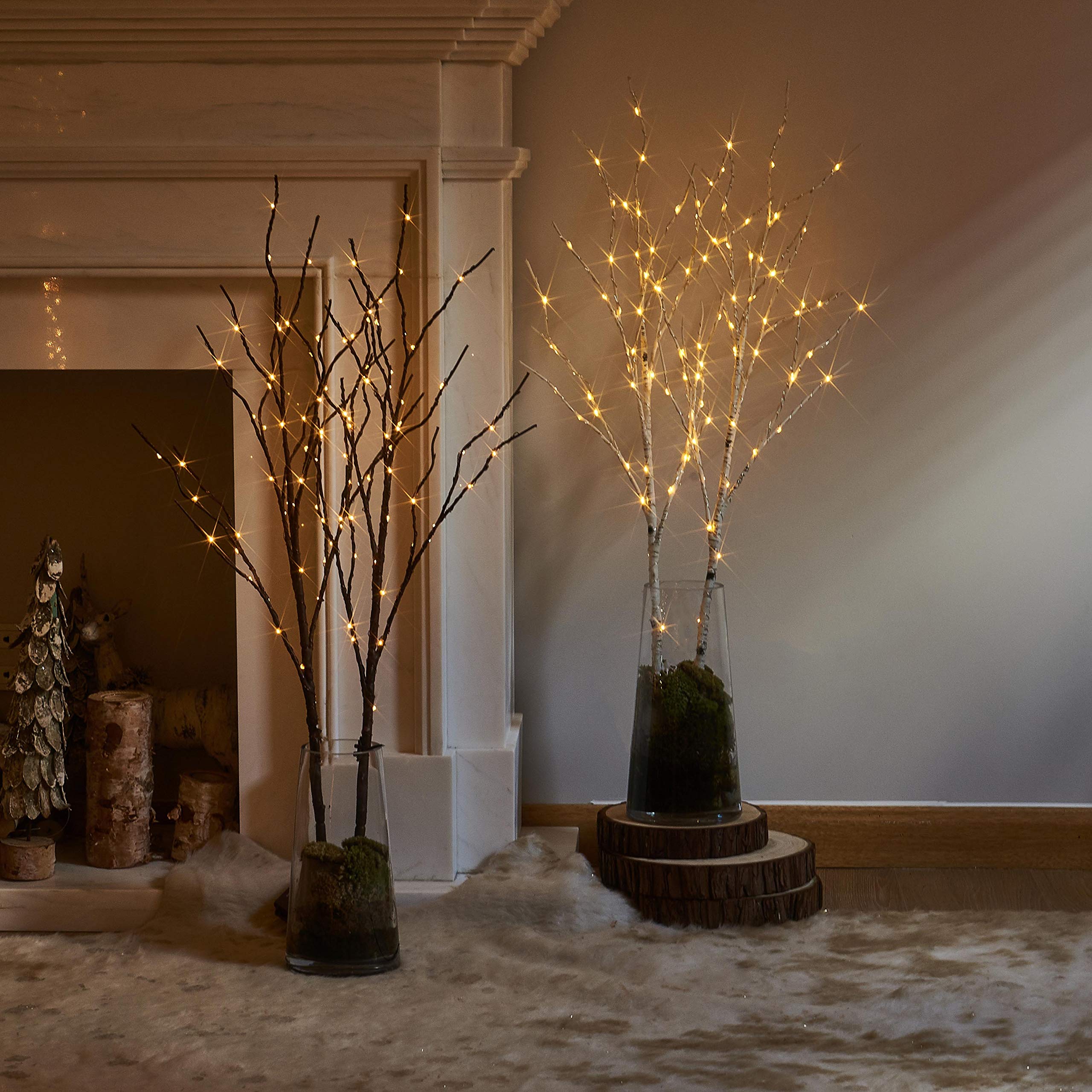 Litbloom Lighted White Twig Branches 32In 100 Led With Timer Battery Operated, Artificial Tree Branch With Warm White Lights For Holiday Xmas Home Decoration Indoor Outdoor Decor