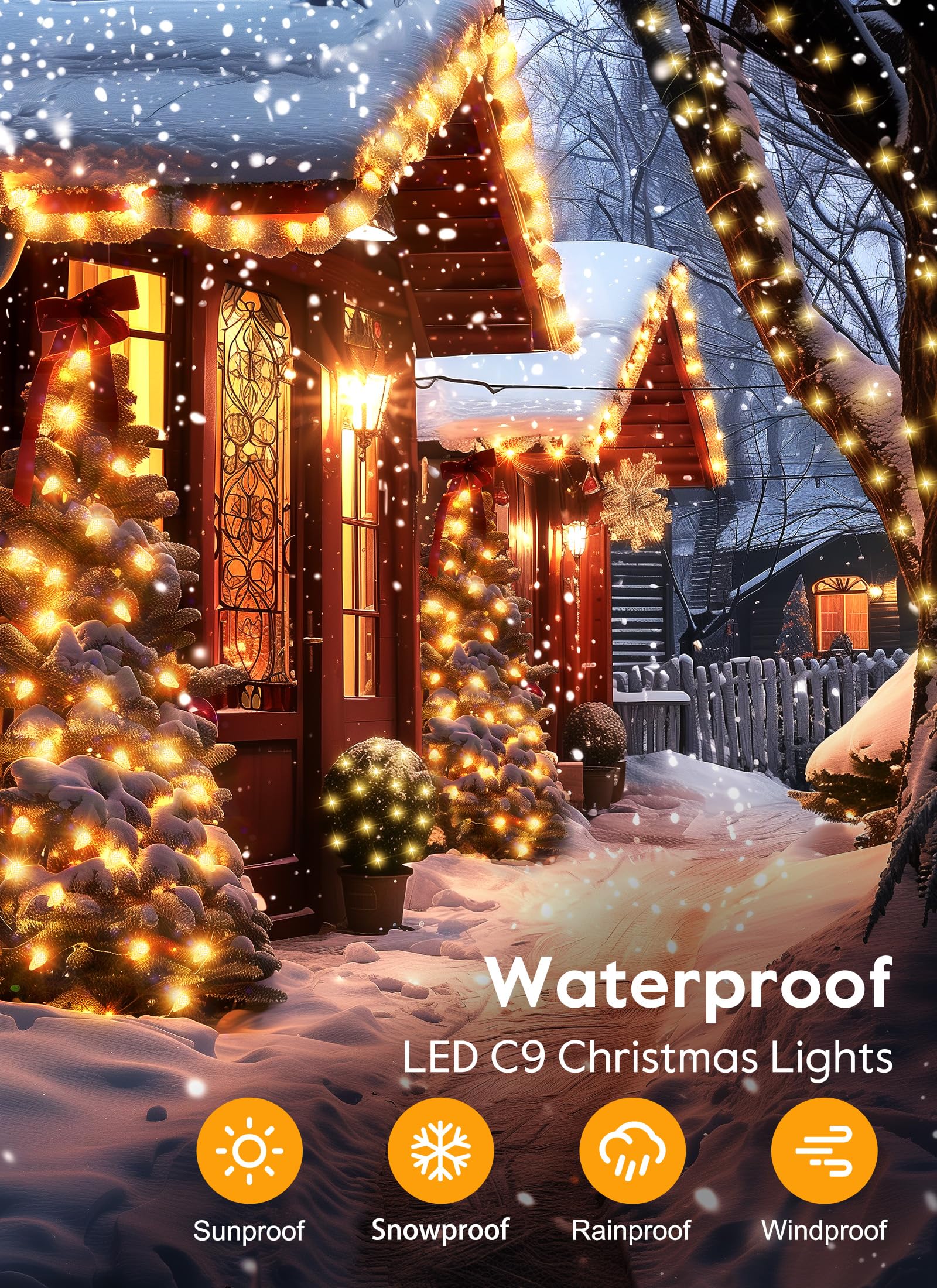 C9 Christmas Lights Outdoor, 114 Feet 150 Led C9 String Lights With Timer & 8 Light Modes, Waterproof Commercial Grade Connectab