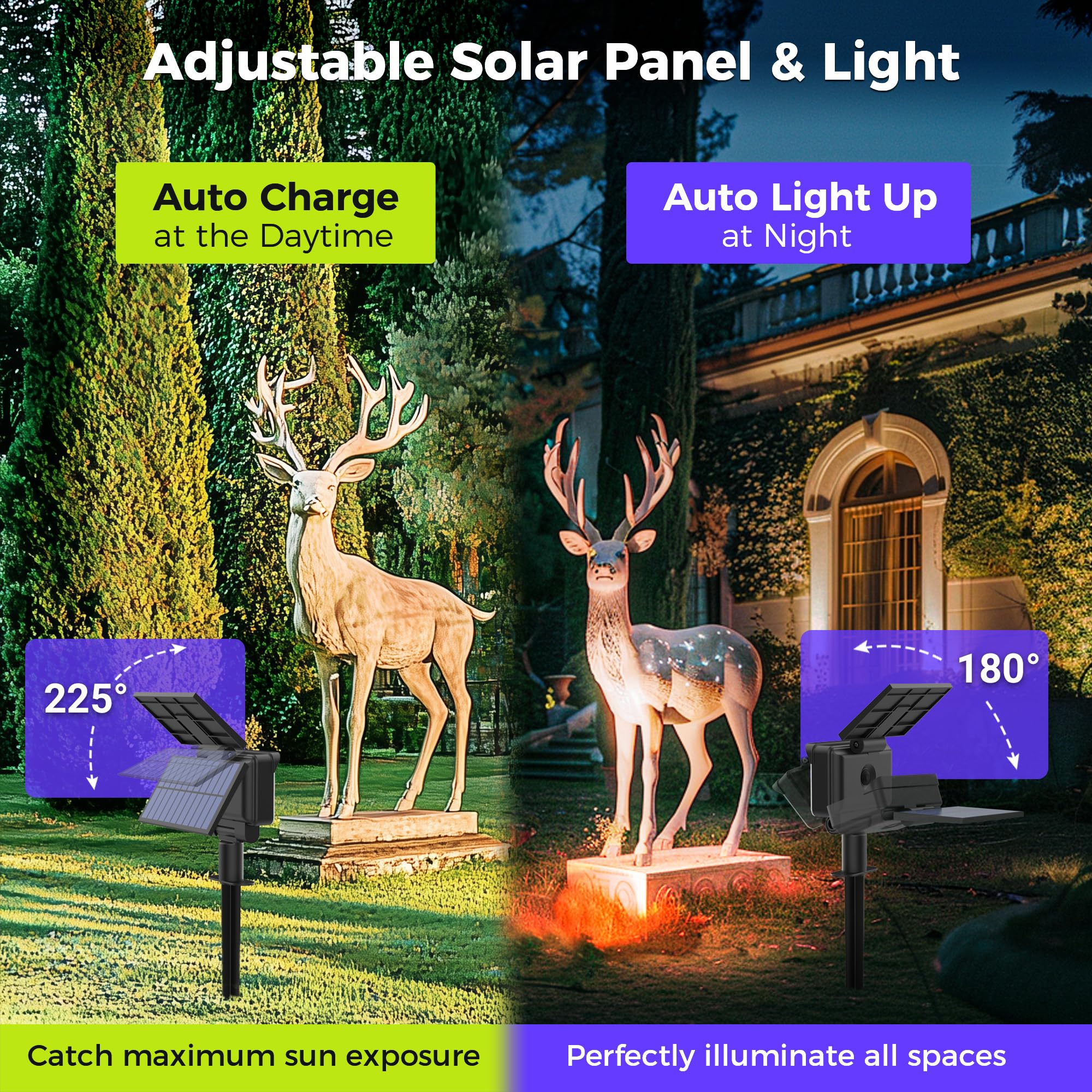 Auderwin Color Changing Solar Spot Lights Outdoor Waterproof For Flag, Tree, House, Garden, Yard, Landscape Spotlights For Accen