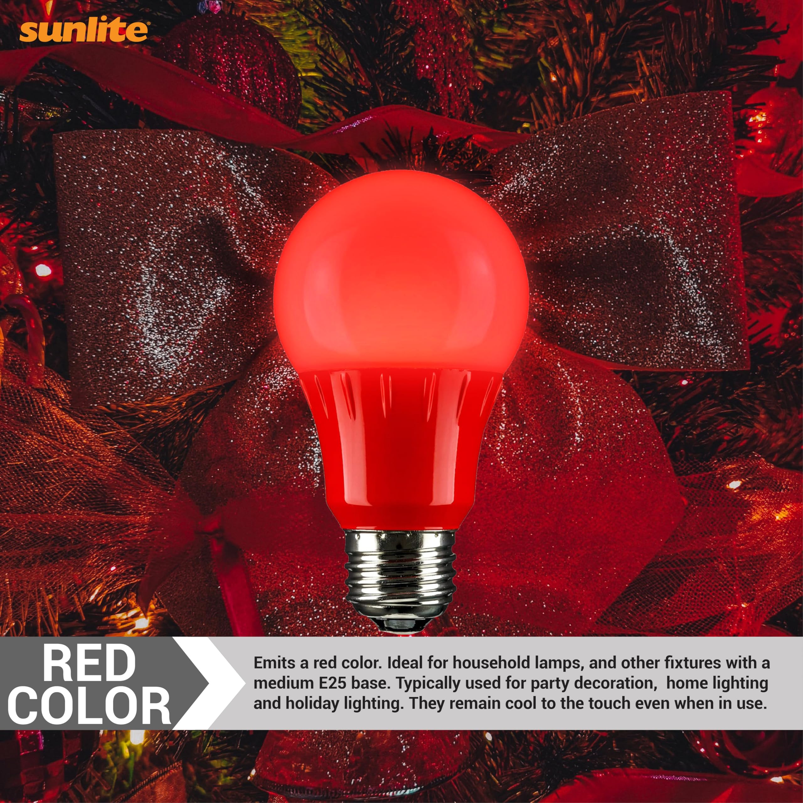 Sunlite LED A19 Colored Light Bulb 3W (25W Equivalent) E26 Medium Base Non-Dimmable Red 3 Count