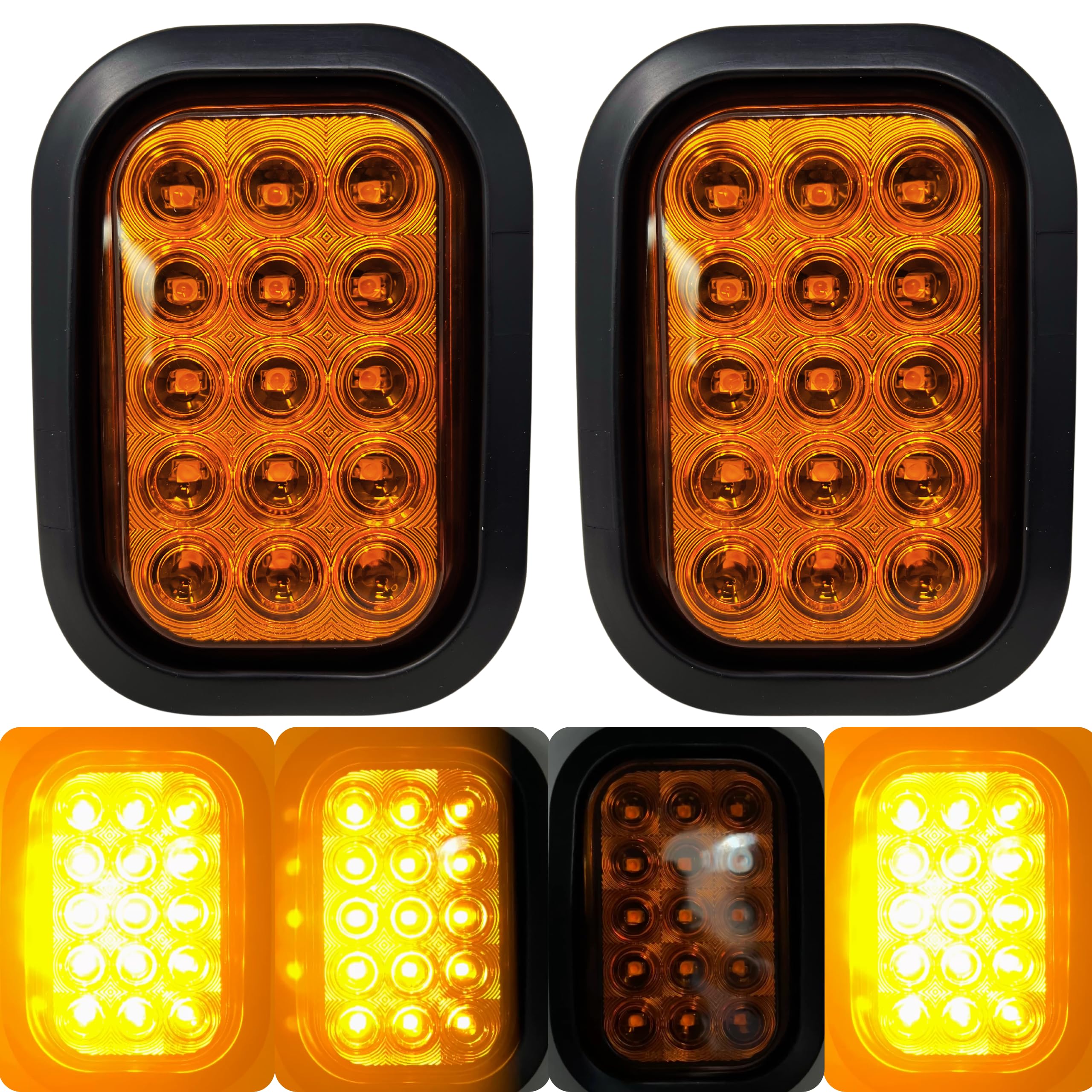 All Star Truck Parts Amber Strobe Signal Light 15 LED 5inx3in Rectangle Model ASTP7415-AF-Q2