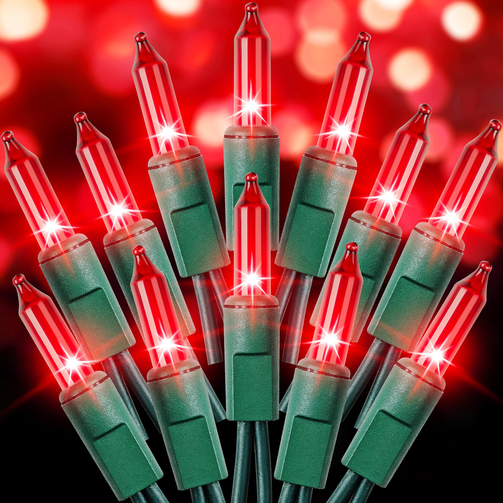 Dirnun Red Christmas Lights 100 Count Incandescent Lights UL Certified Connectable Christmas Tree Lights with Green Wires for Indoor Outdoor Xmas, Wedding, Holiday, Party, Home Decorations