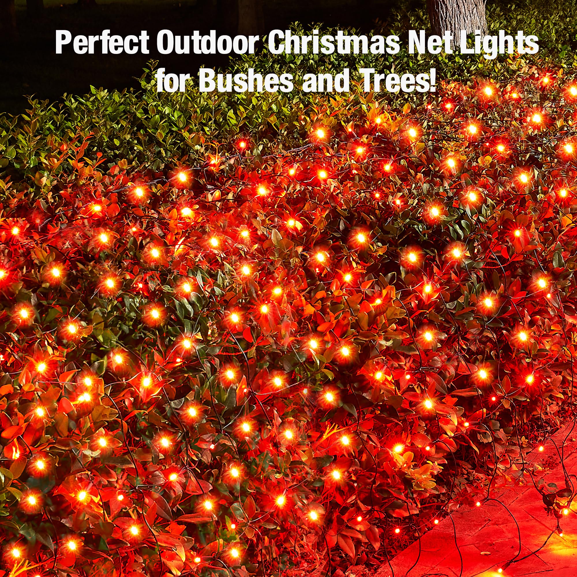 Sylampow LED Christmas Net Lights, 120 LED, 6ft x 5ft, Red, Connectable for Outdoor/Indoor Holiday Decorations