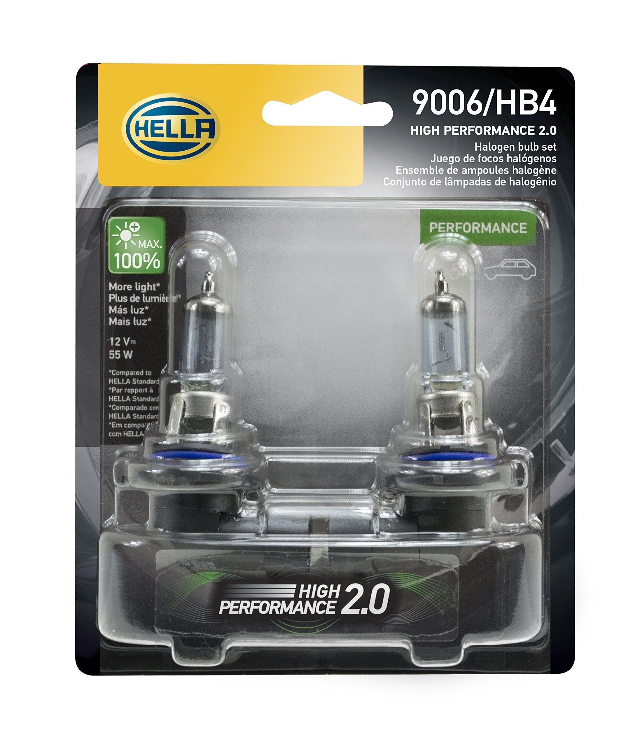 HELLA 9006 2.0TB High Performance Bulb Kit, 12V 55W, 2 Pack, Black