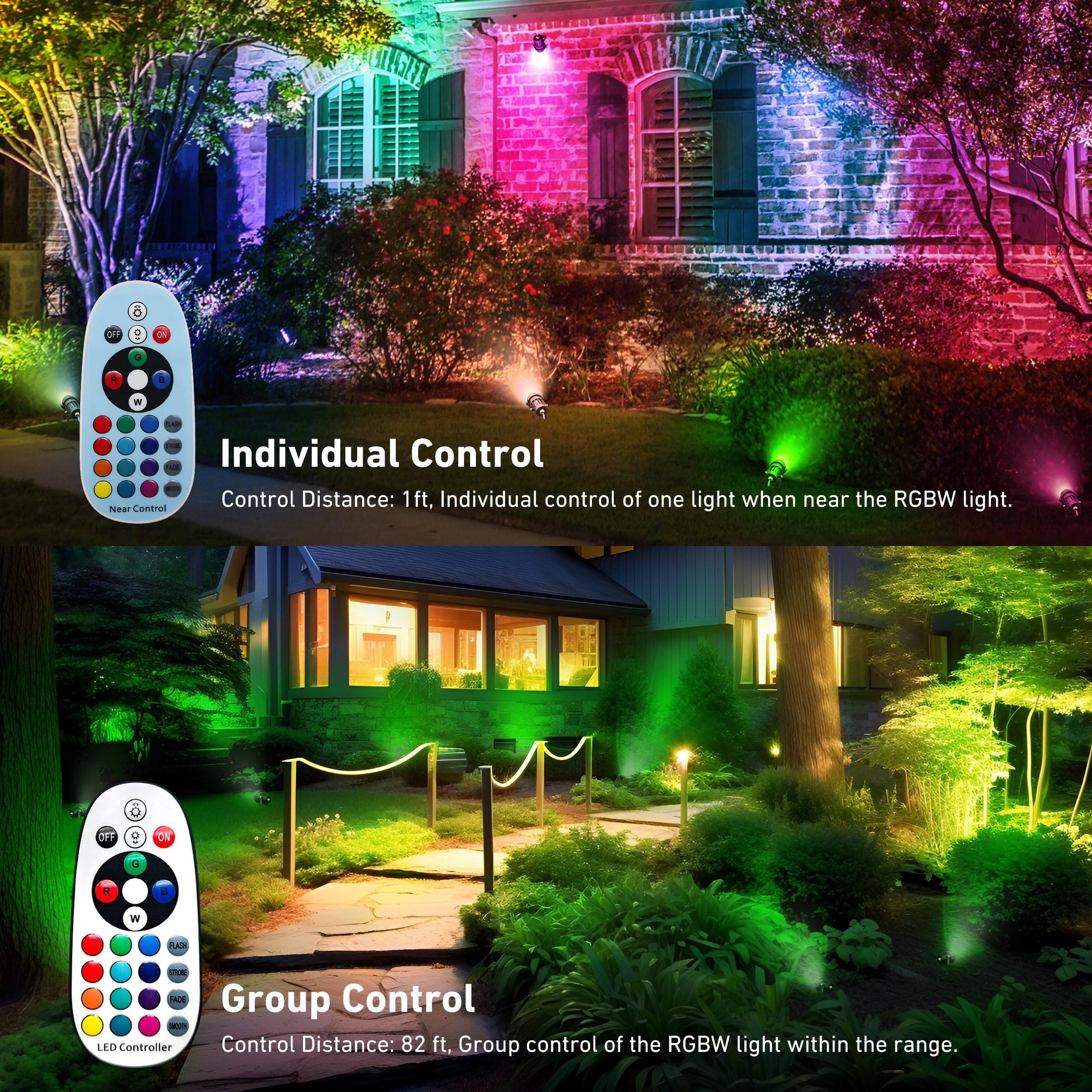 UPONELED RGBW Landscape Spotlight, 12W Waterproof LED Outdoor Lights, 6Pack, Black, Model FBAUPDCD-120V