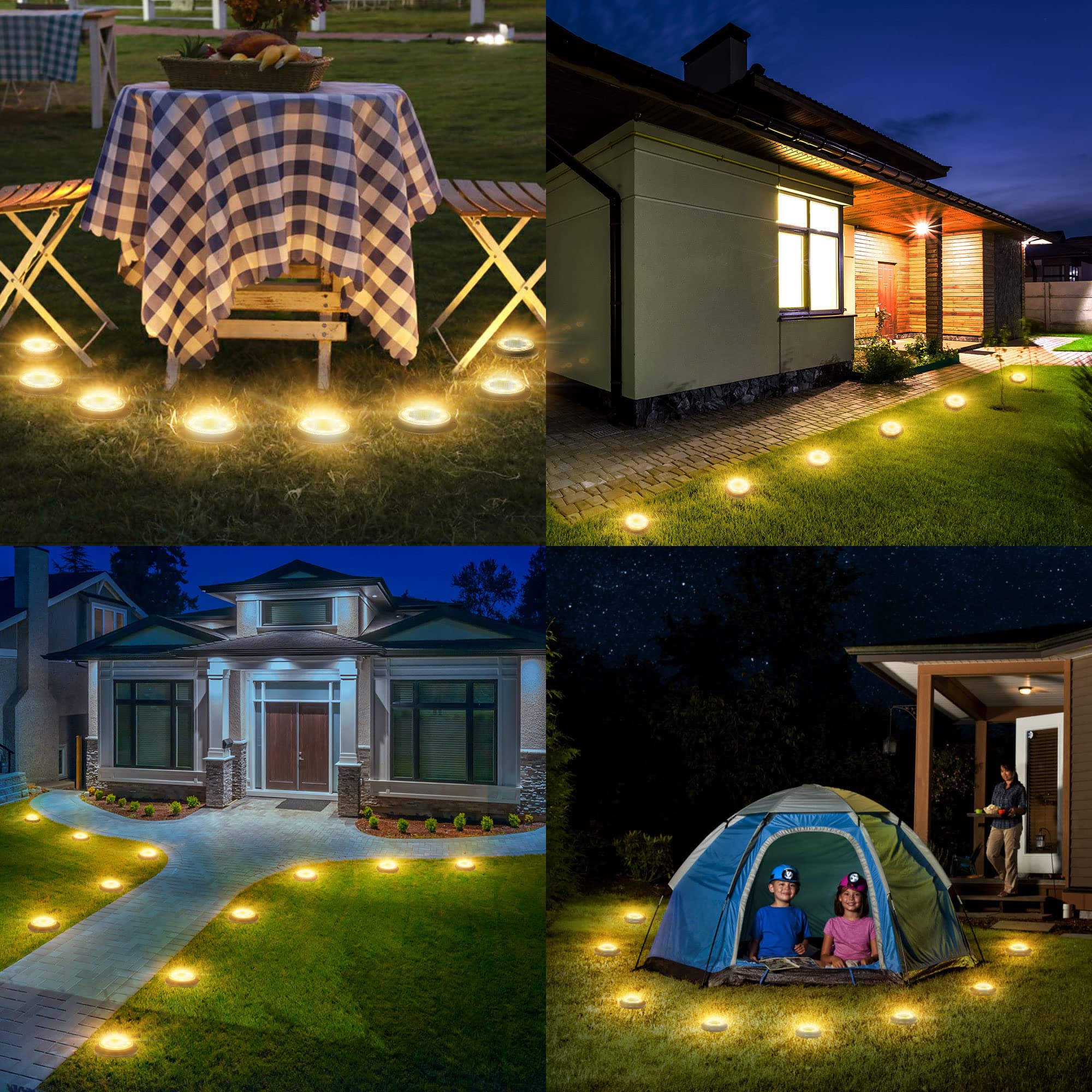 Flacchi Solar Ground Lights - Waterproof Outdoor Disk Light, Warm White, 2 Pack, Model YN001