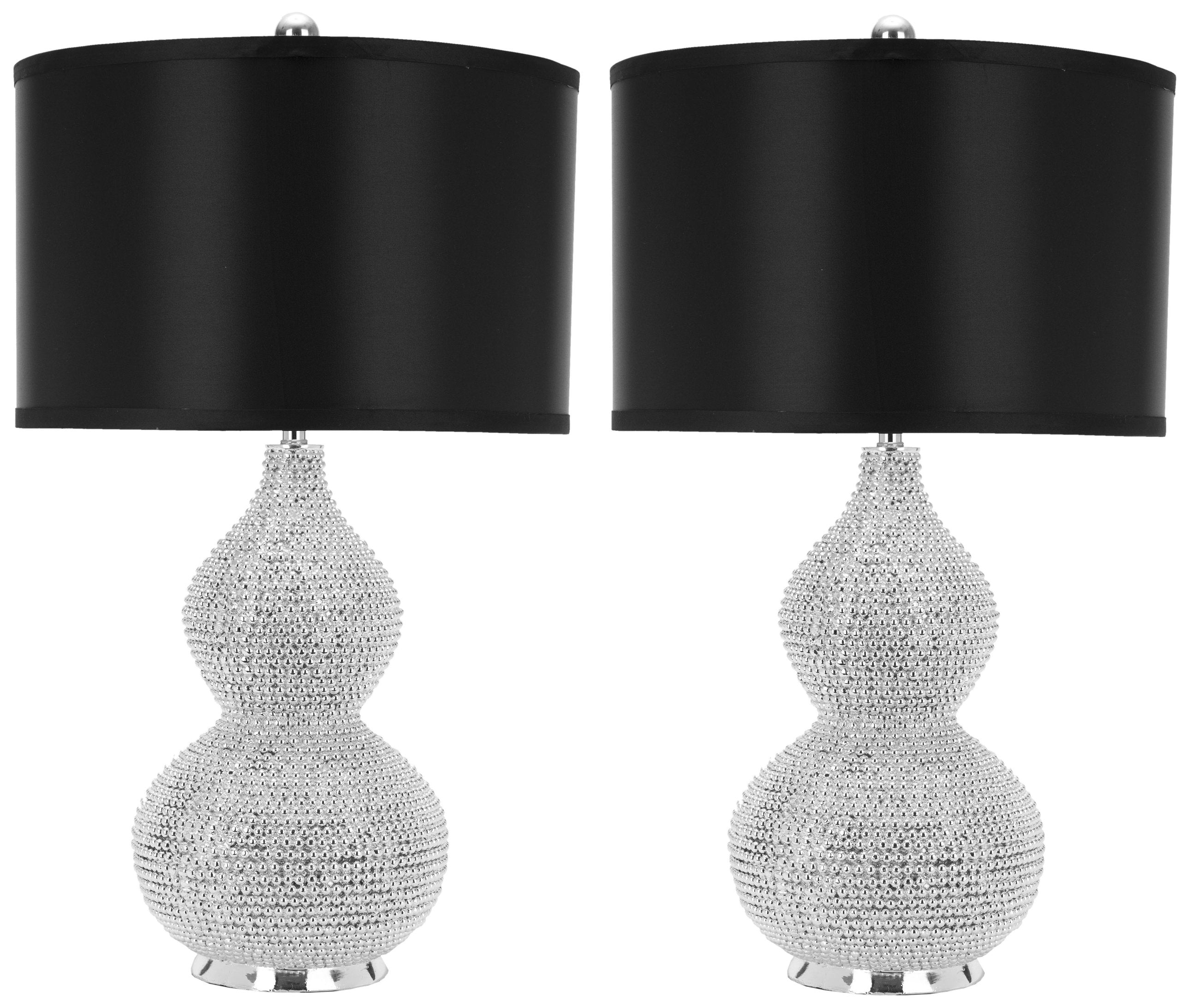 SAFAVIEH Lighting Collection Nicole Silver/Black Shade Beaded 25-inch Table Lamp Set of 2 with USB Charging Port (LED Bulbs Incl