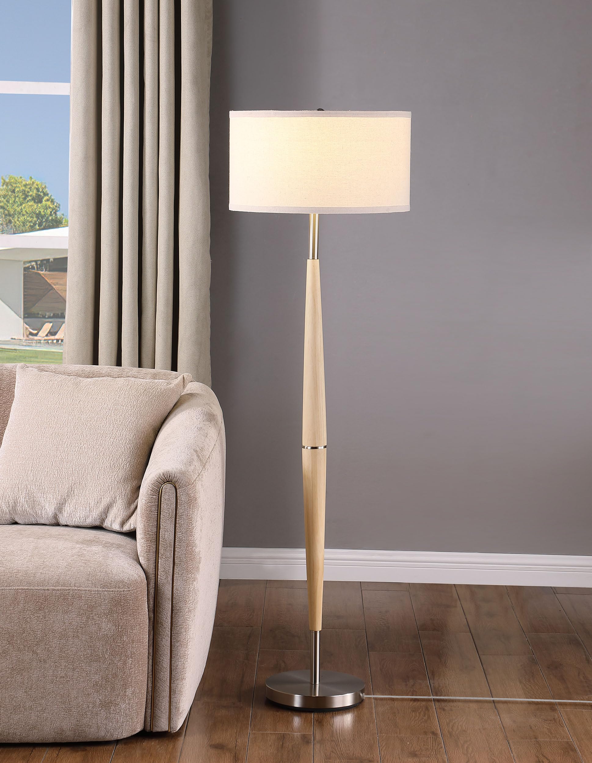 Coaster Home Furnishings Flanary 58-Inch Drum Shade Tapered Floor Lamp Natural