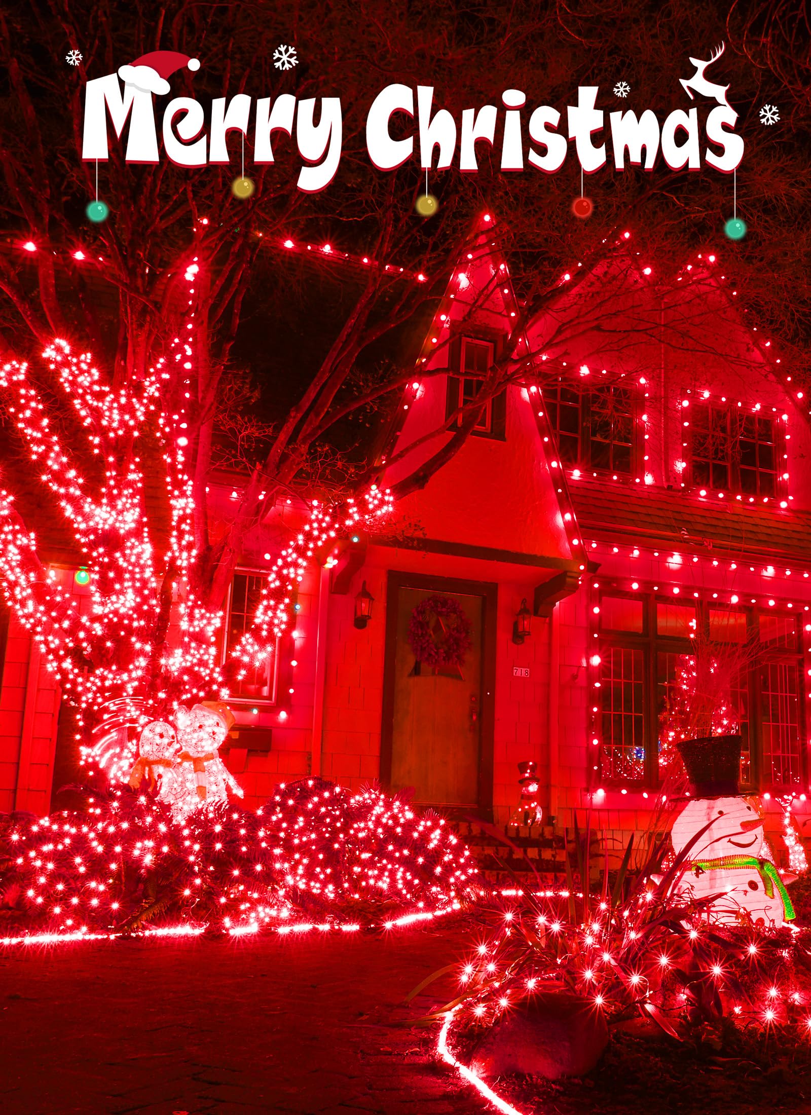 Minetom Battery Operated Christmas String Lights, 100 LED, 33FT, Waterproof, 8 Modes, Red, 2 Pack