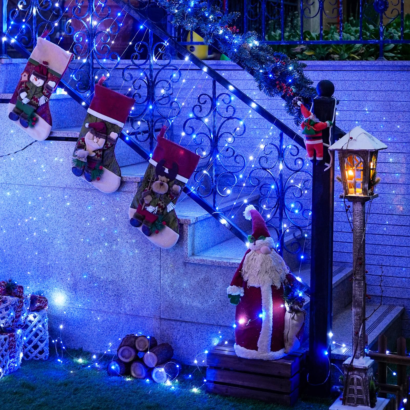 Jmexsuss 4 Pack 50 Led Fairy Lights Battery Operated Silver Wire 16.1Ft Waterproof Blue & White Twinkle Lights For Gifts Party Wedding Christmas Indoor Outdoor Decorations