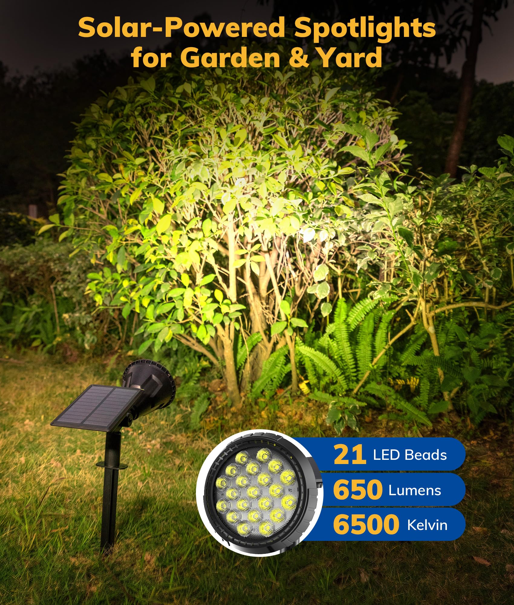 NBKLS Solar Spot Lights, 21 LED Outdoor Lights, Waterproof, 6 Pack, White, Model 6PACKWHITETY002YDD