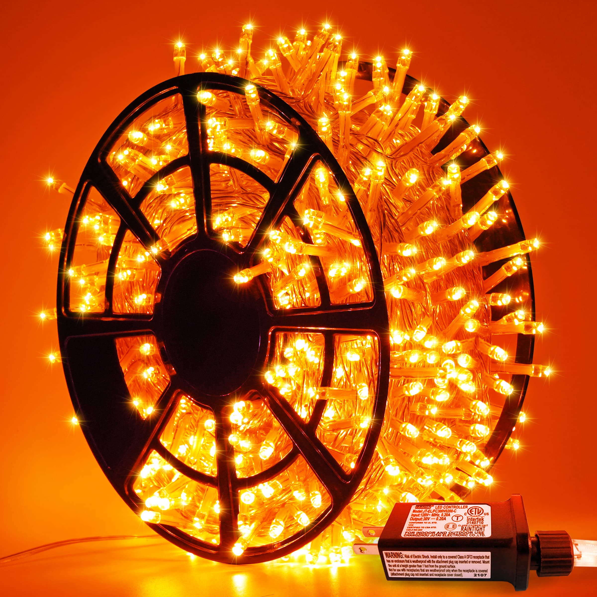 JMEXSUSS 163FT 500 LED Orange String Lights, 8 Modes, Waterproof, Plug-in, Indoor/Outdoor, Model EXS-S-0500