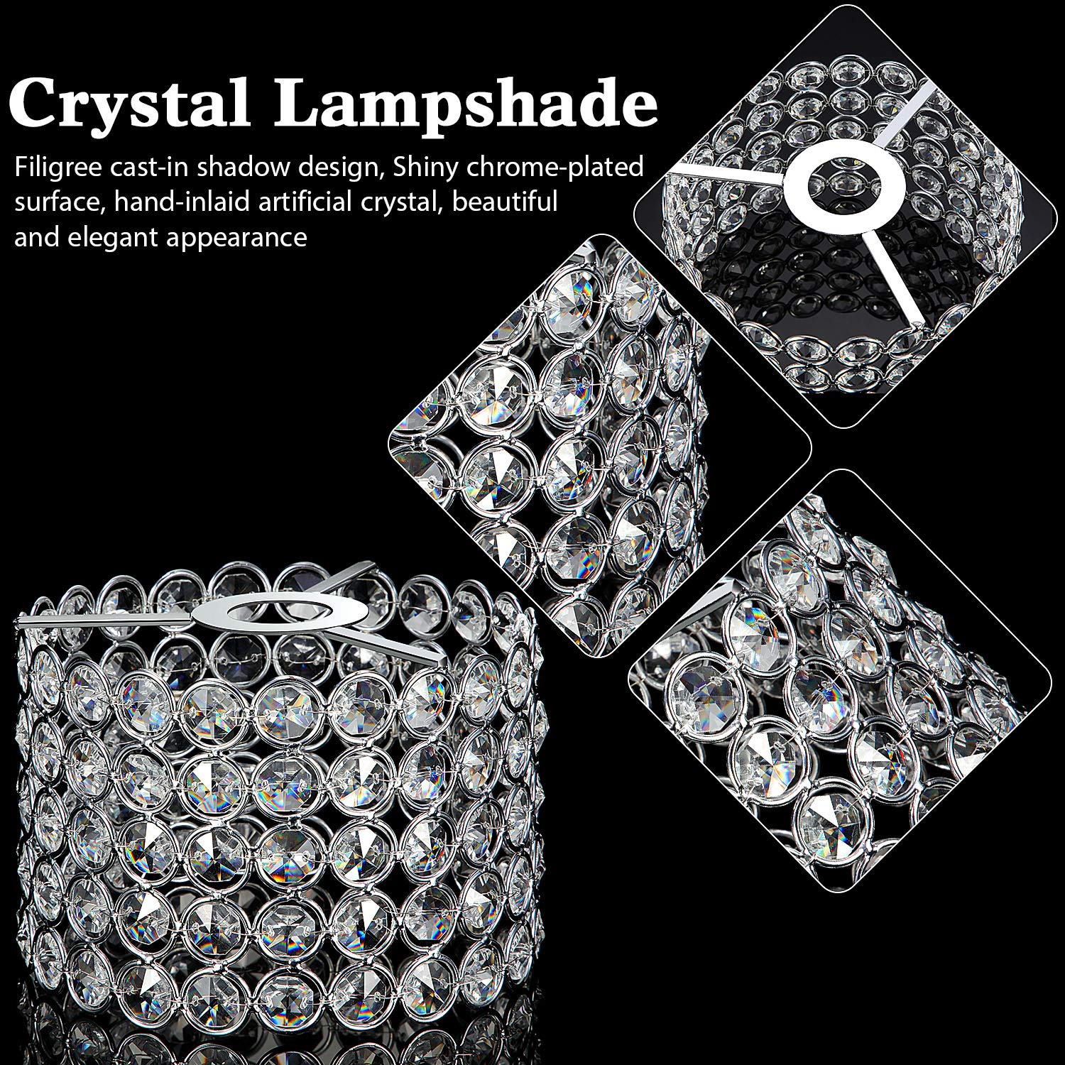 Boao Crystal Lamp Shade Chandelier, Warm White, 7 x 7 x 4.3 Inch, Silver, Model: Boao-Pendant Lights-p1432
