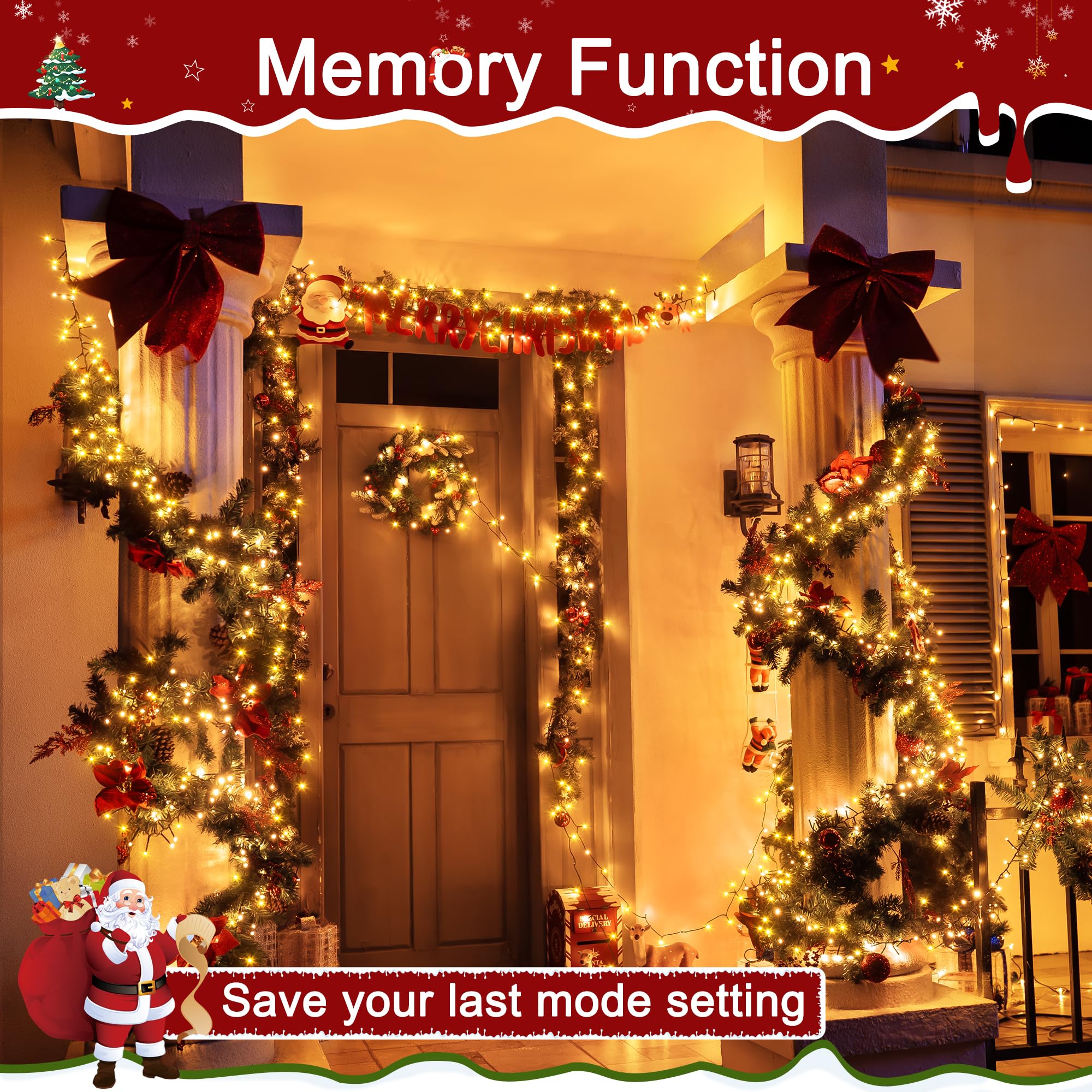 Ccinny 394Ft 1200 Led Christmas Lights Outdoor  Warm White Christmas Tree Lights Plug In  8 Modes Twinkle String Light For Bedroom Wedding Party Ceiling Xmas Home Decorations