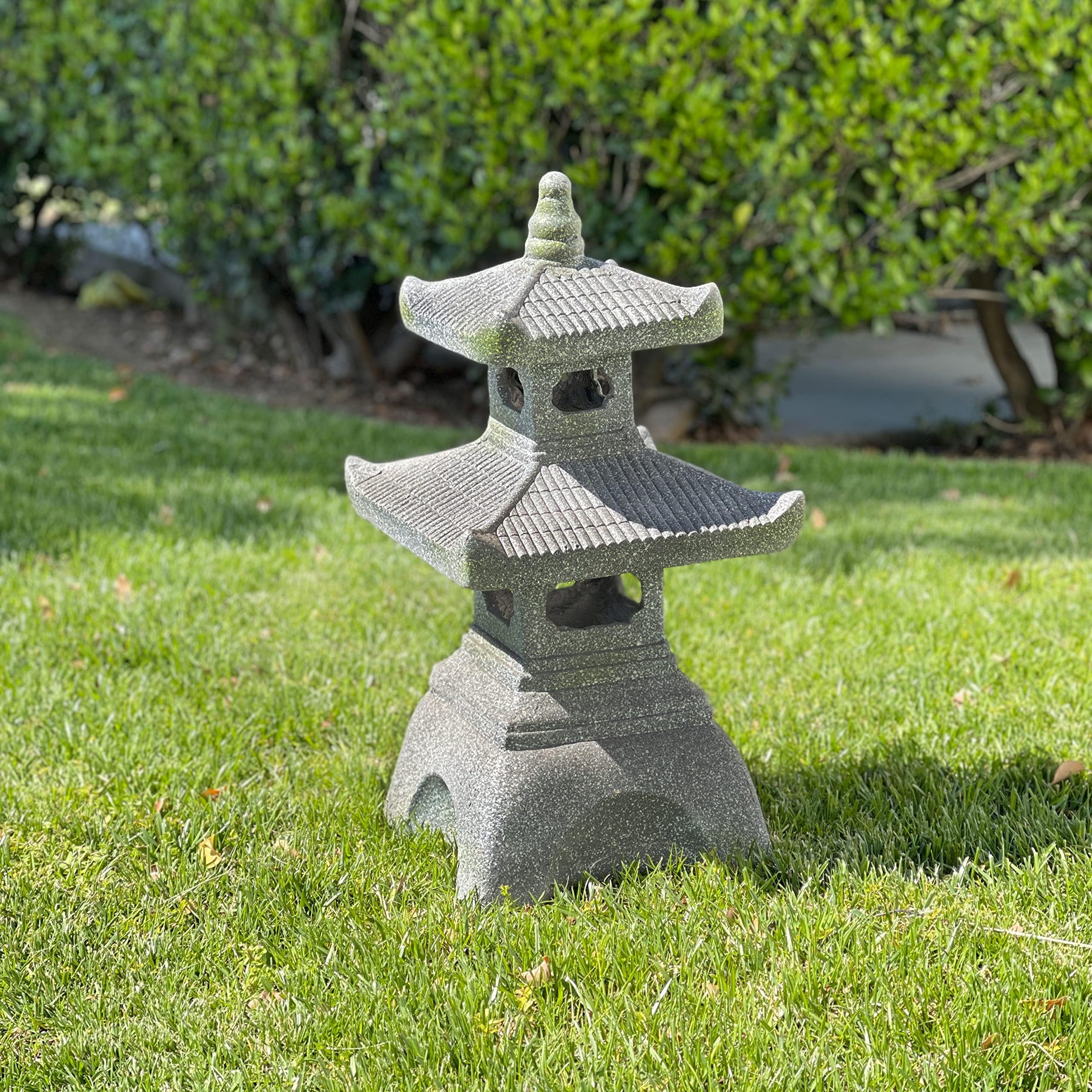 Galt International 2 Tier Pagoda Garden Statue LED Solar Powered Light 26'' Tall Outdoor Zen Garden Lantern Landscape Lawn Asian