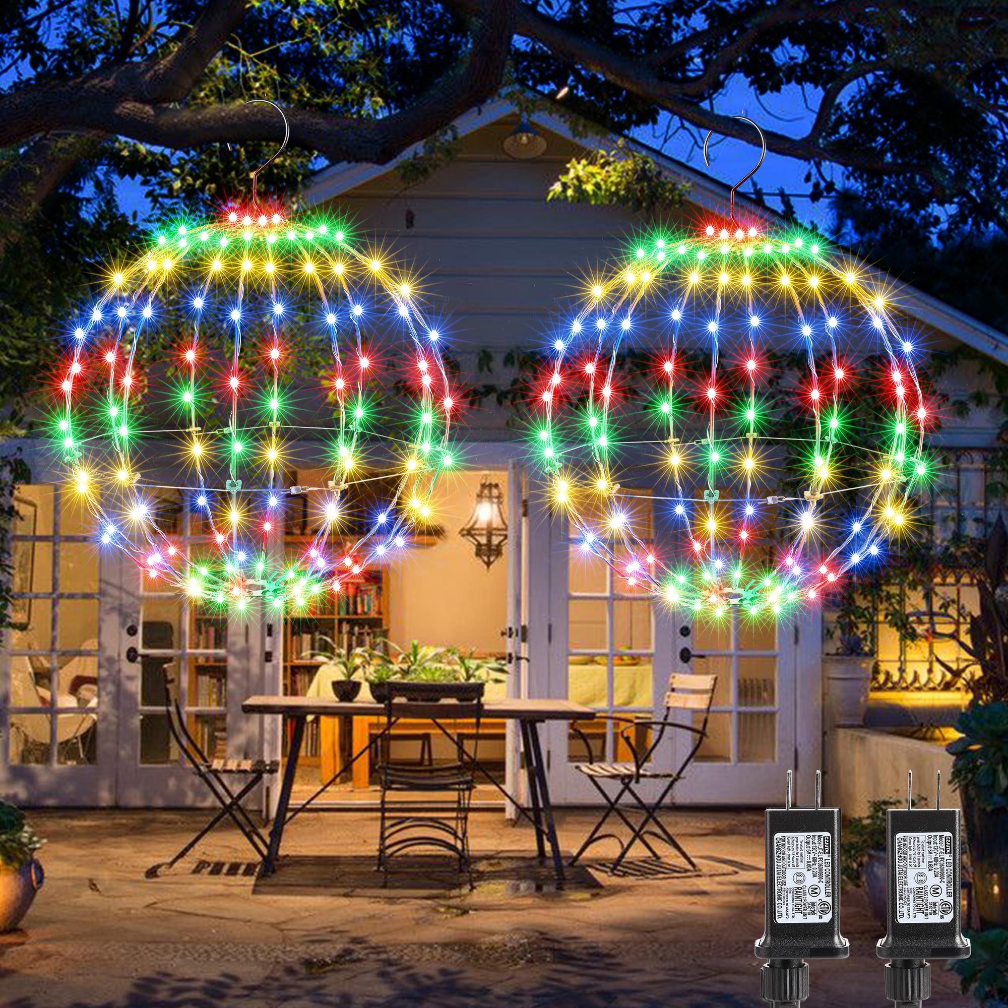 Joomer 2 Pack Christmas Ball Lights, 12IN 120 LED Waterproof, Multicolor Hanging Tree Globe, Model JT-EL/FC060V0600-C