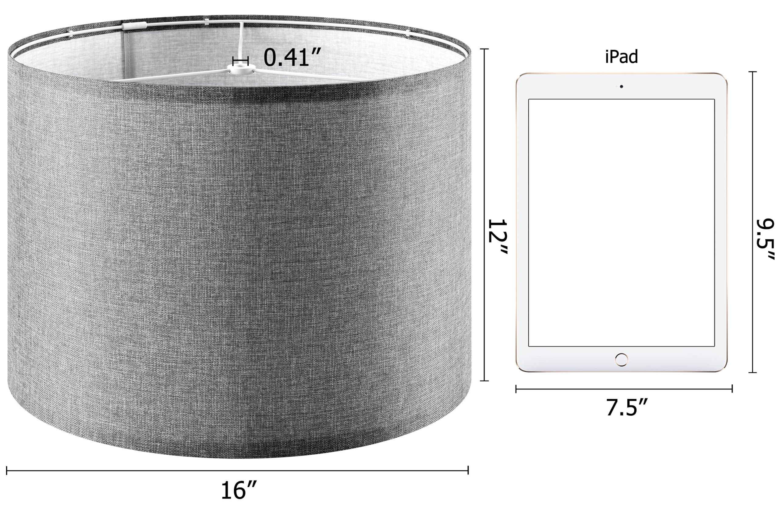 Set Of 2 Large Drum Lamp Shades Modern Lamp Shade 16'' Top X 16'' Bottom X 12'' High (Spider) Gray Lampshade For Floor Lamps Tab