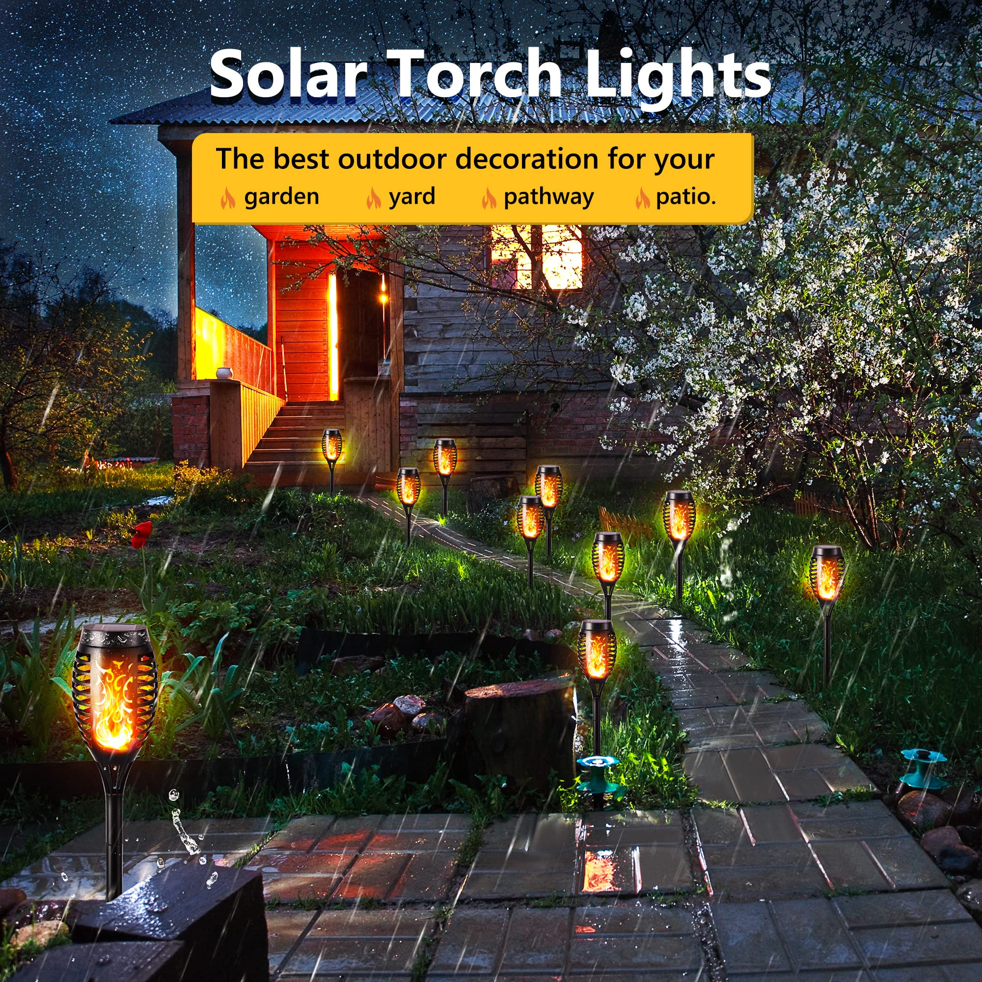 Toodour Solar Torch Flame Lights, 12 Pack, Waterproof LED Garden Lights, Warm White, Model TD-SHYDC-WW-12-X