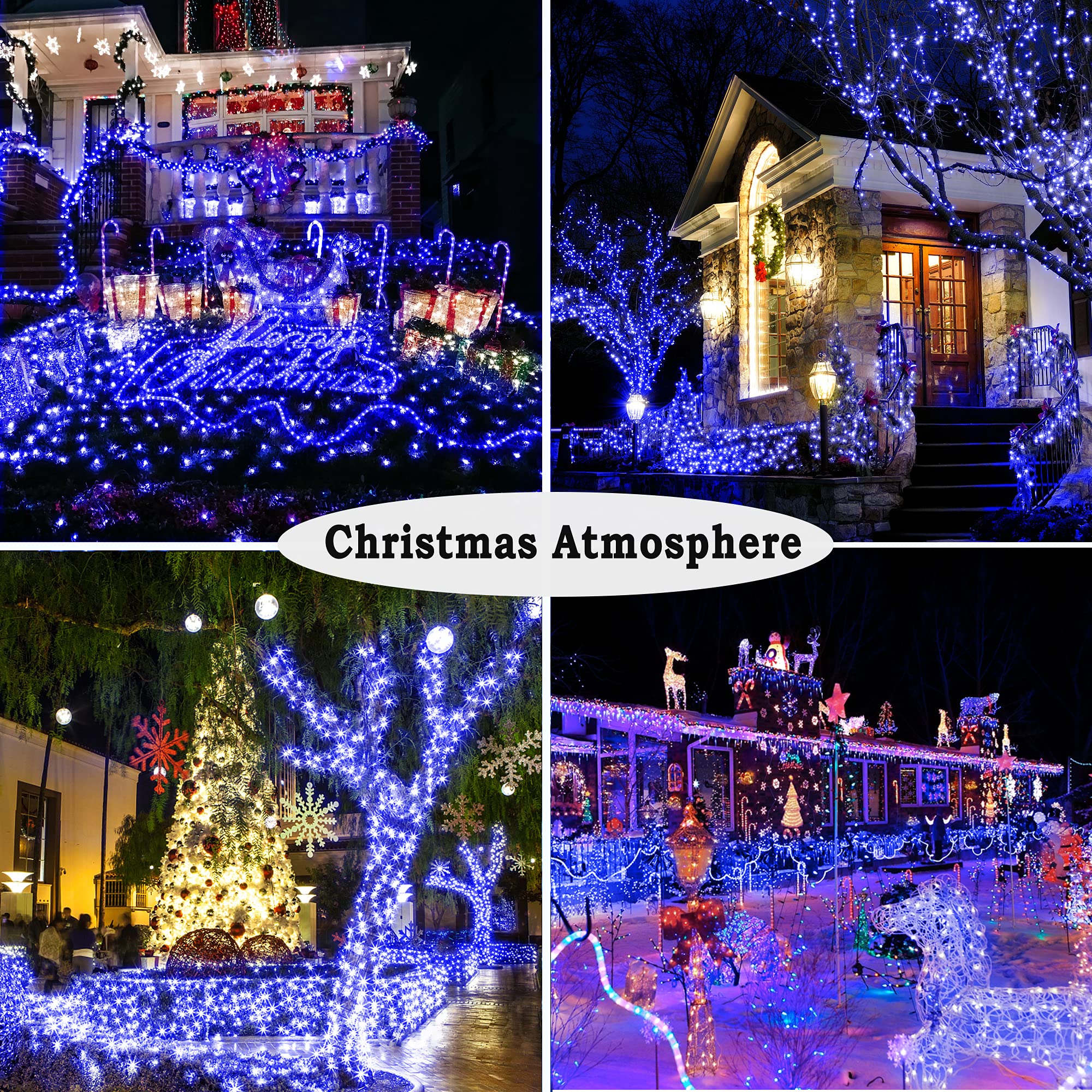 Knonew 500 Led Outdoor Christmas Lights, 197Ft Waterproof String Lights, Blue, 8 Modes, Model 68Kn-168Lig-Niu