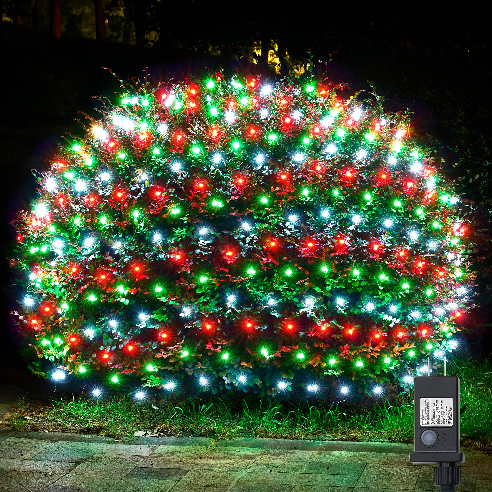 WBao Christmas Lights Outdoor 200LED 8.4ft x 5.2ft Christmas Net Lights with 8 Modes  Timer  End to End Connectable  Waterproof for Lawn  Bushes  Trees Outdoor Xmas Decorations  Red Green White