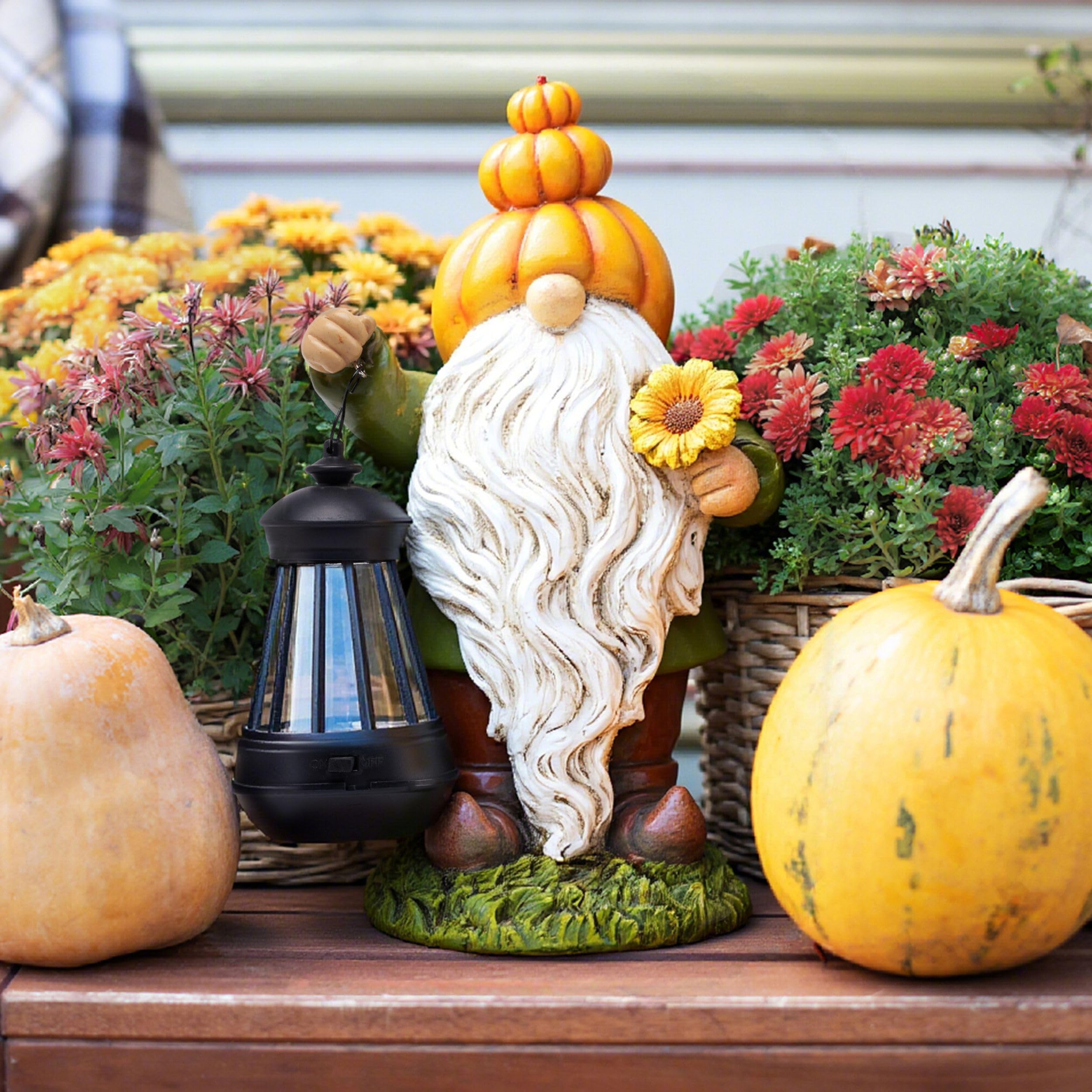 TeresaS Collections Fall Decor  Pumpkin Gnomes Decoration  Autumn Gnome Holding Lantern With Solar Lights  Waterproof Fall Gnomes Resin Outdoor Fall Decor  Fall Gift Outdoor/Indoor