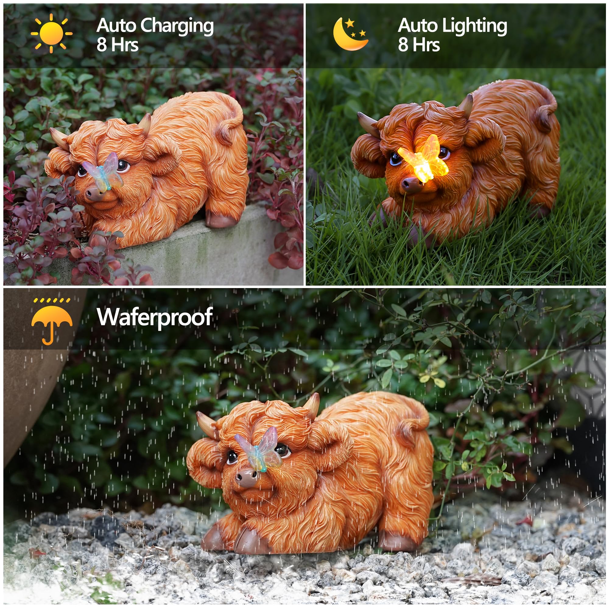 Highland Cow Solar Powered Outdoor Garden Statue  Resin Highland Cow Statue With Solar Light Lantern  Decorative Lawn  Yard Outdoor Highland Cow Decor. Unique Home Decorations  Gifts For Women